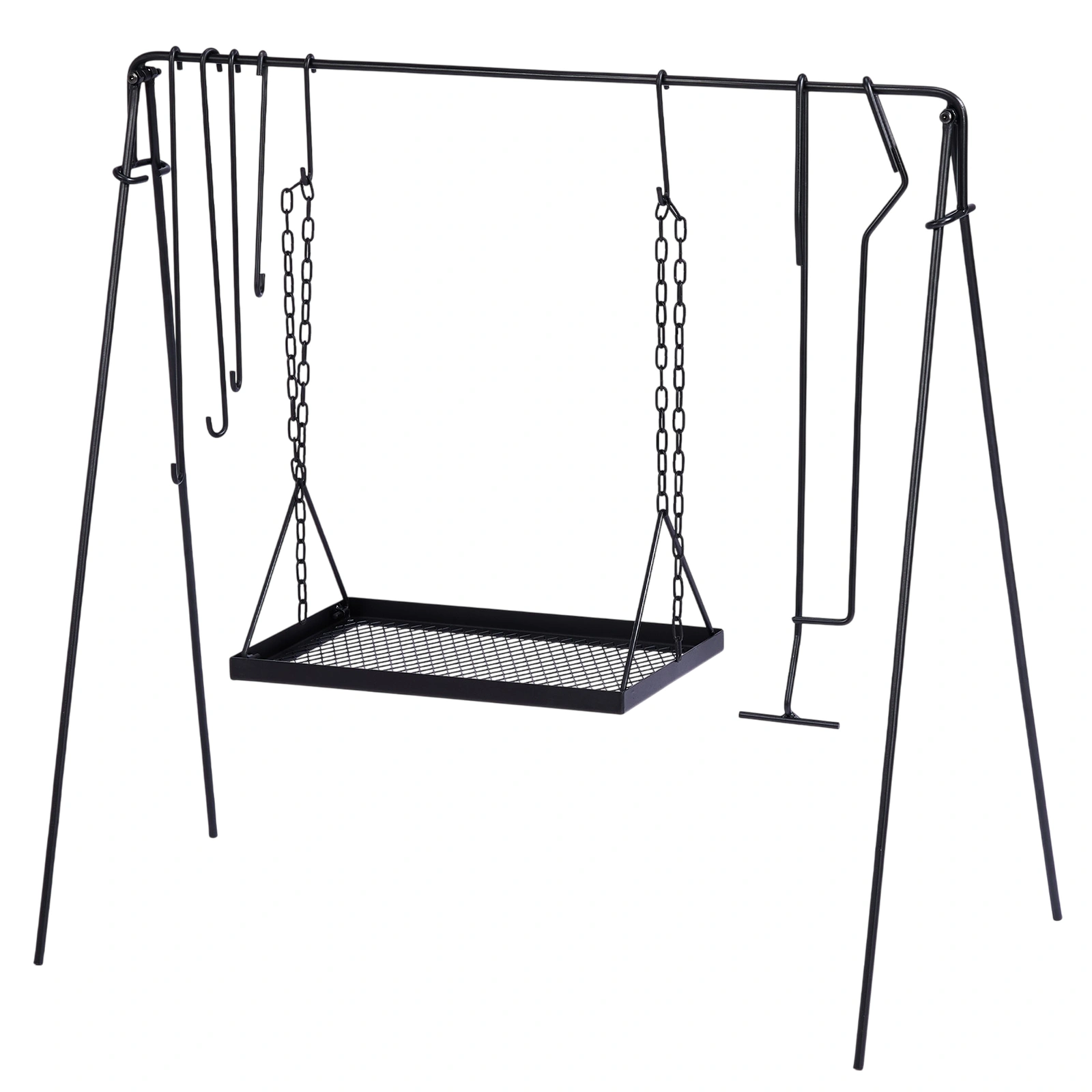 Grill Swing Campfire Grill Stand with Iron Grill Grate, Collapsible Portable Cookware Hanging Rack with Hooks & Carry Bag, Campfire Cooking Rack for Dutch Oven Bonfire, Black view 2