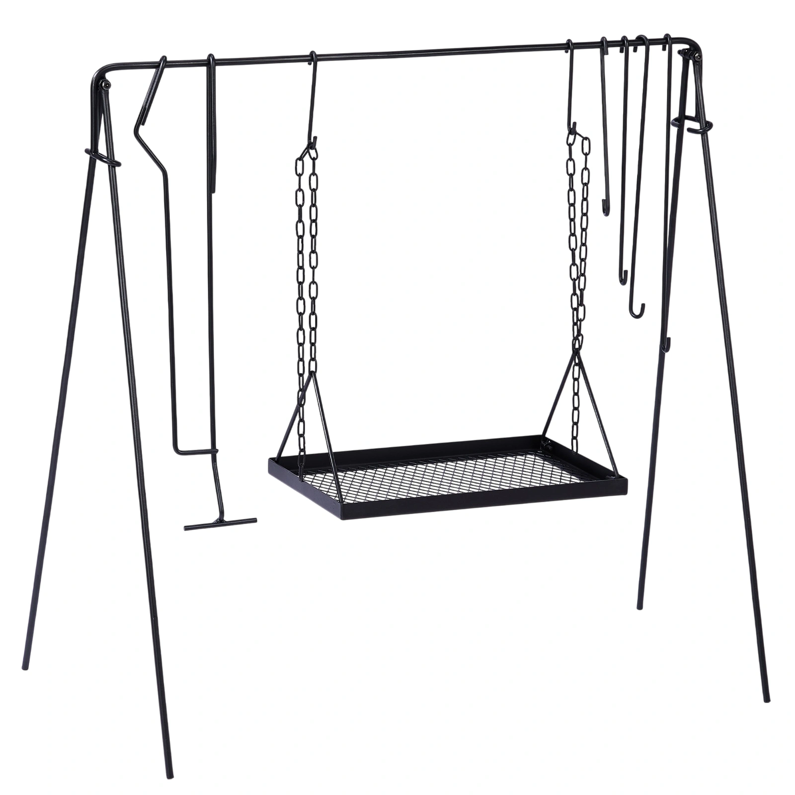 Grill Swing Campfire Grill Stand with Iron Grill Grate, Collapsible Portable Cookware Hanging Rack with Hooks & Carry Bag, Campfire Cooking Rack for Dutch Oven Bonfire, Black view 3
