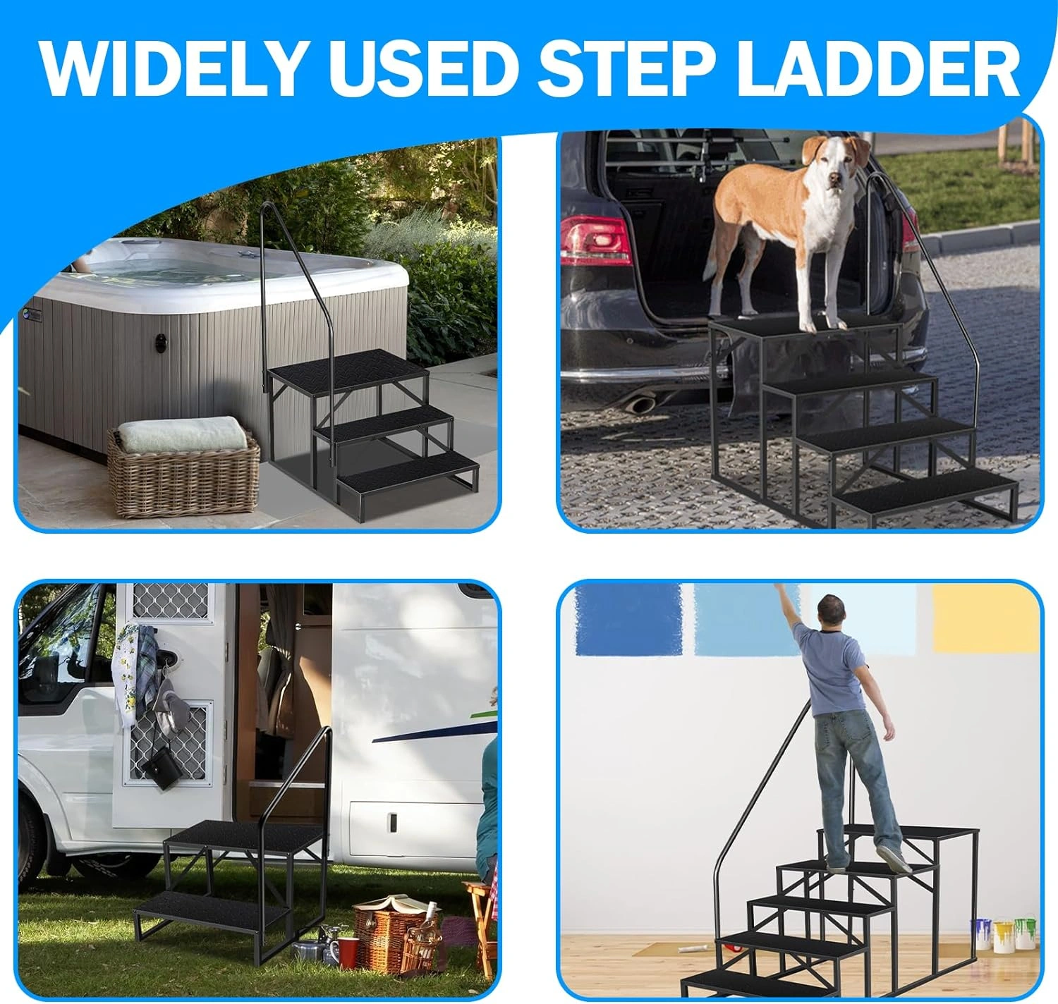 3 Step RV Ladder with Handrails, Heavy Duty Camper Steps Anti-Slip, Removable Hot Tub Spa Porch Pet Mobile Home Entry Stairs view 5
