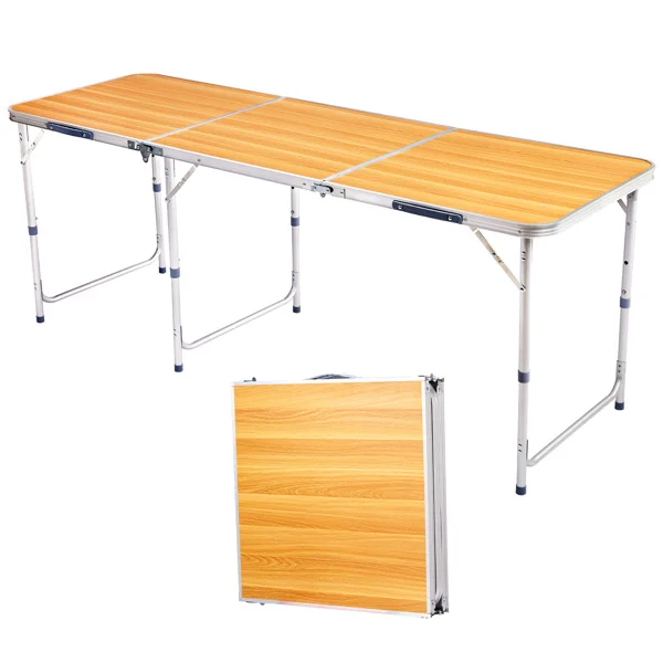 6ft Aluminum Alloy Folding Table wood grain color