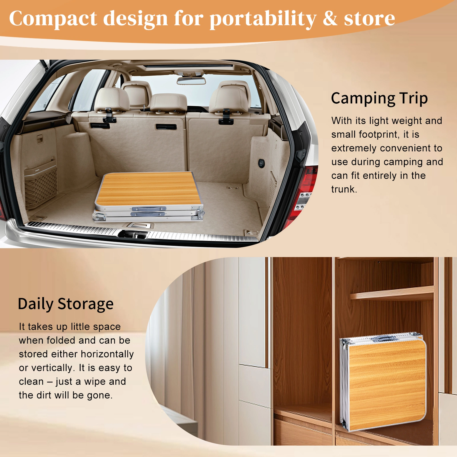 6ft Aluminum Alloy Folding Table wood grain color view 7