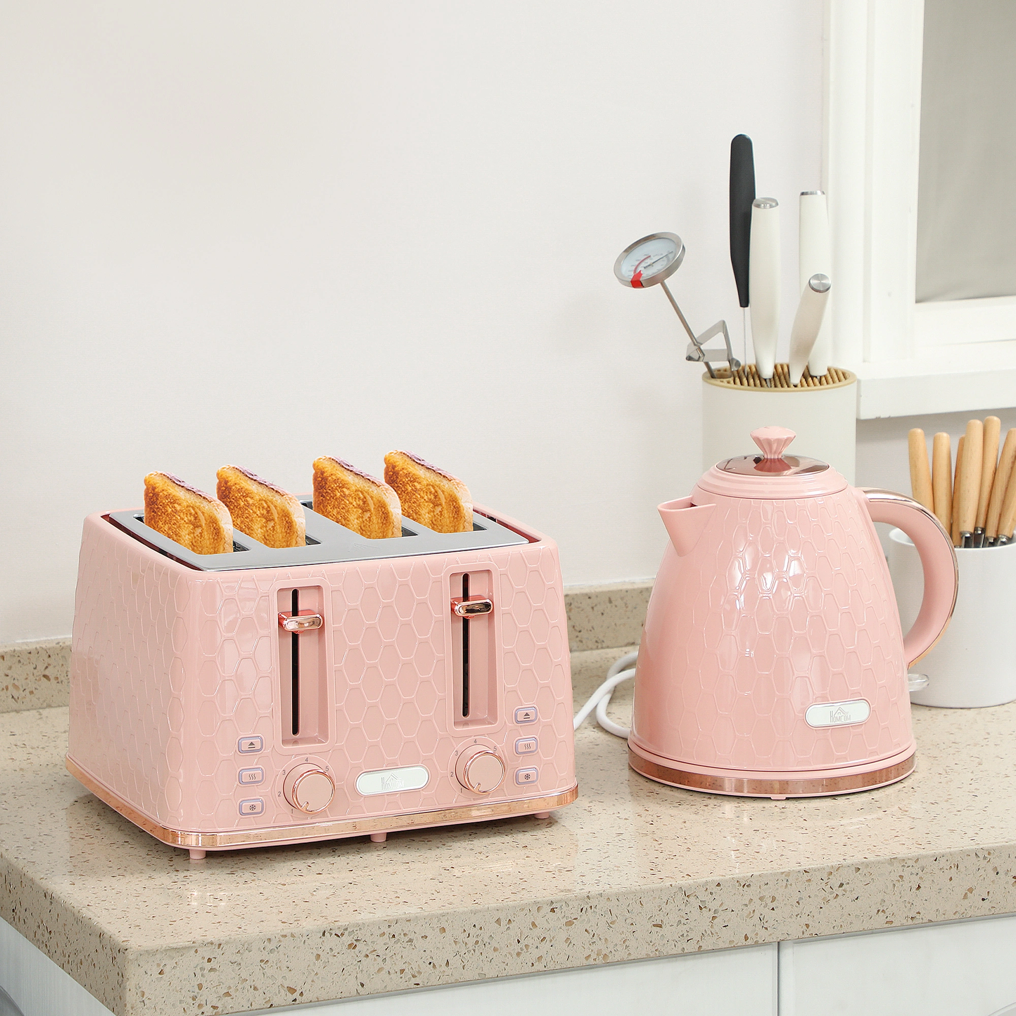 Retro Kettle and Toaster Set - 2-Piece Electric Kitchen Appliance Matching Bundle, Compact Design
