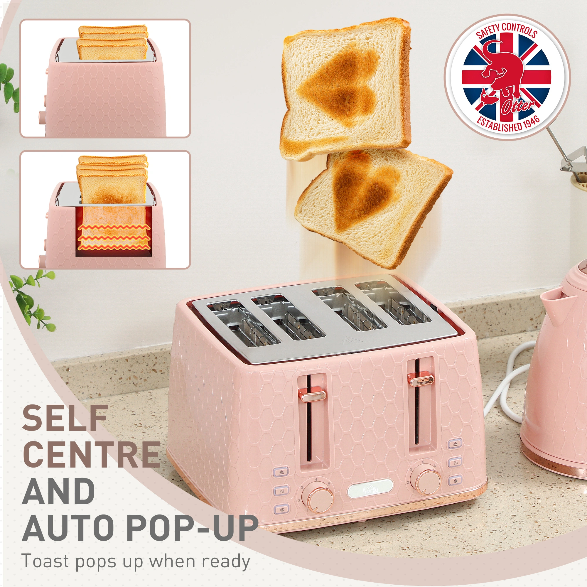 Retro Kettle and Toaster Set - 2-Piece Electric Kitchen Appliance Matching Bundle, Compact Design view 4