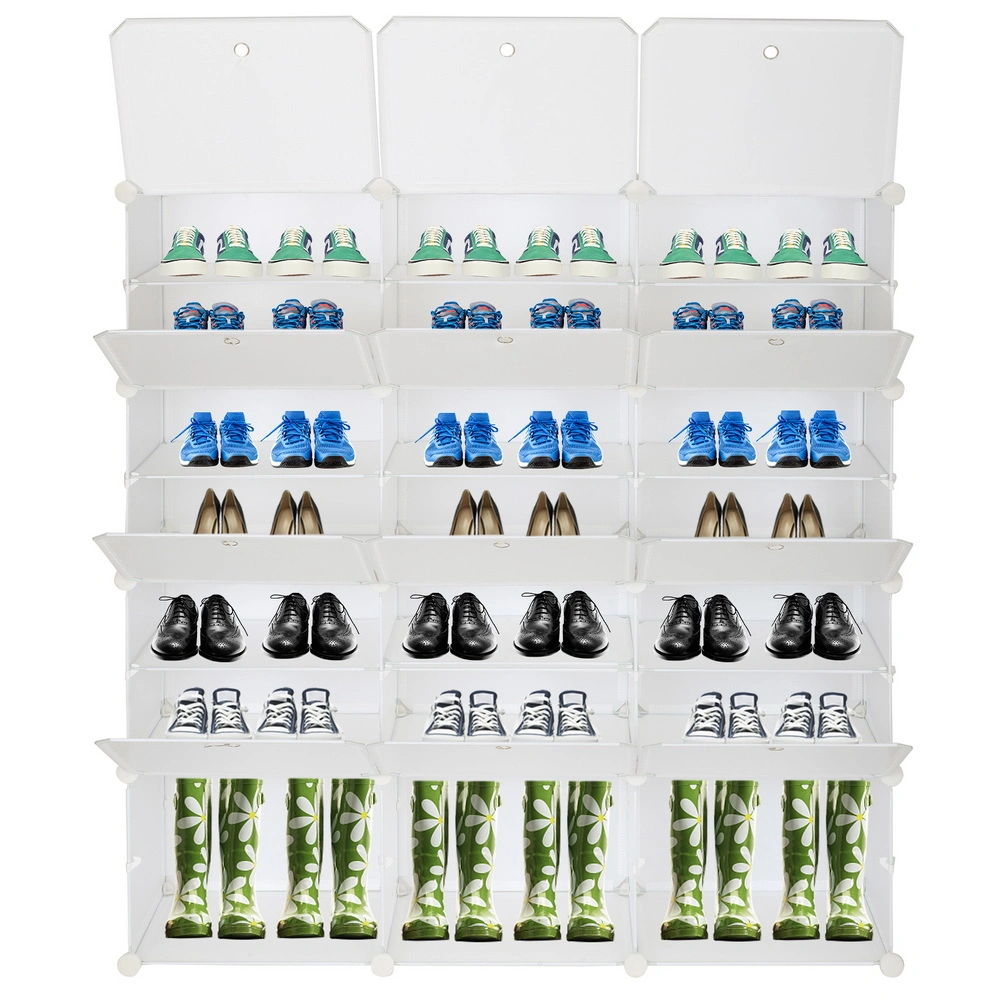 7-Tier Shoe Rack 42 Pair Organizer Portable 21 Grid Tower Storage Cabinet Expandable for Heels Boots Slippers White