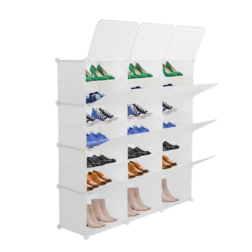 7-Tier Shoe Rack 42 Pair Organizer Portable 21 Grid Tower Storage Cabinet Expandable for Heels Boots Slippers White view 3