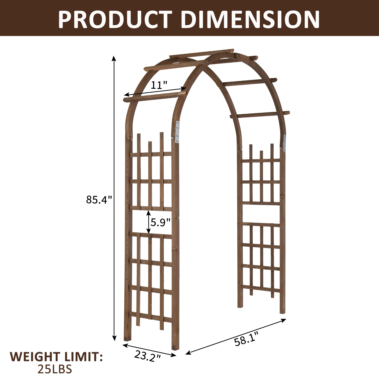 7FT Wooden Garden Arbor, Wedding Arch Backdrop Stand for Ceremony Party, Garden Pergola with Trellis for Climbing Plants, Dark Brown view 18