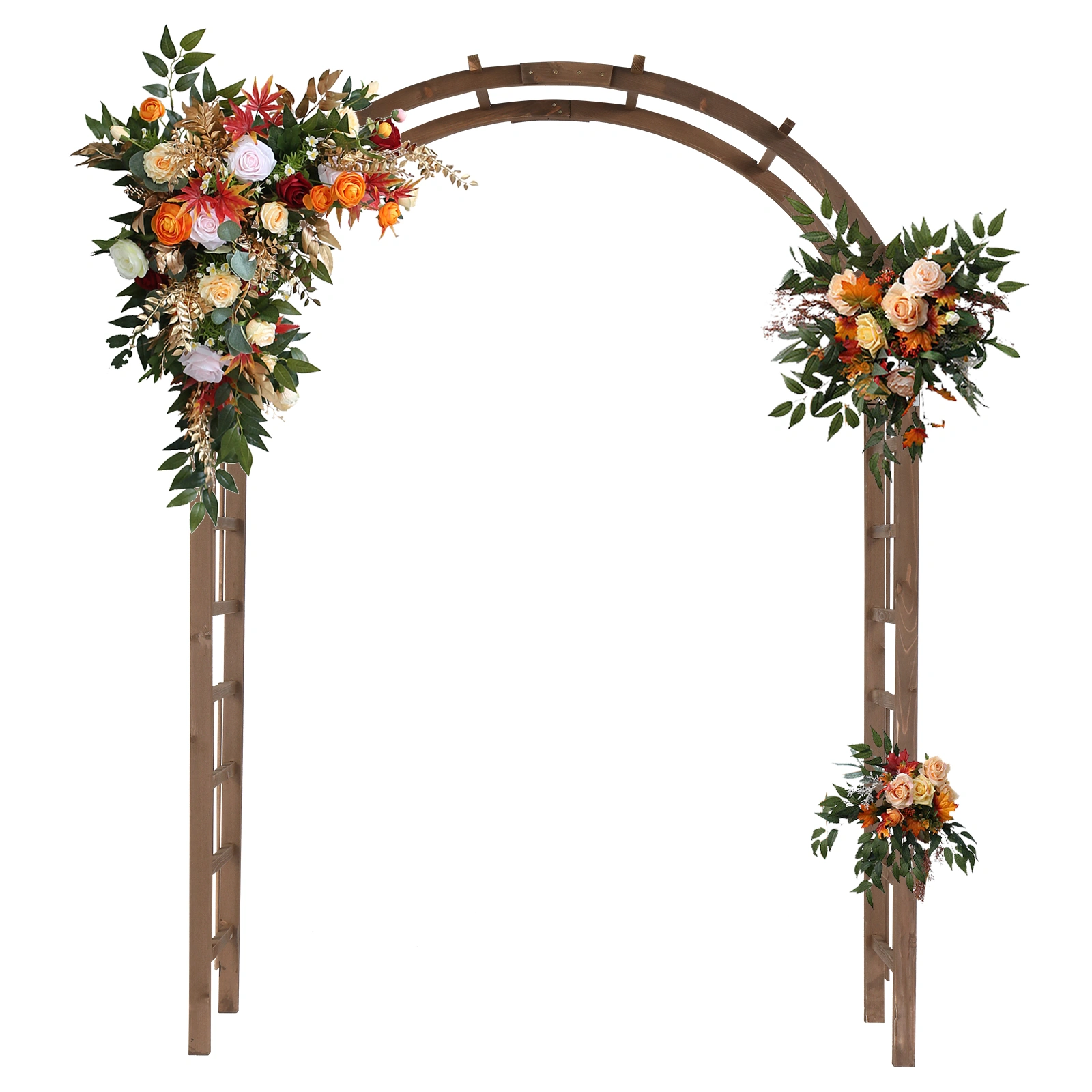 7FT Wooden Garden Arbor, Wedding Arch Backdrop Stand for Ceremony Party, Garden Pergola with Trellis for Climbing Plants, Dark Brown view 20