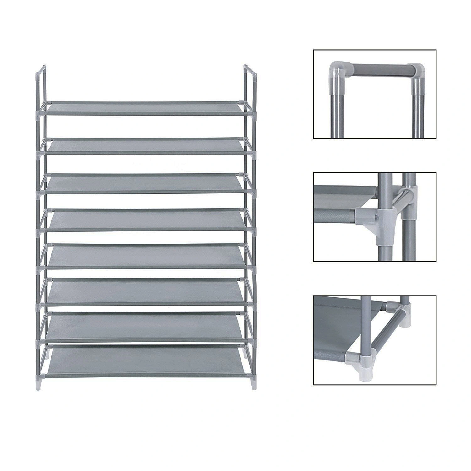 8-Tier Shoe Rack 100cm Large Capacity Non-Woven Fabric & Steel Storage Organizer Gray view 2