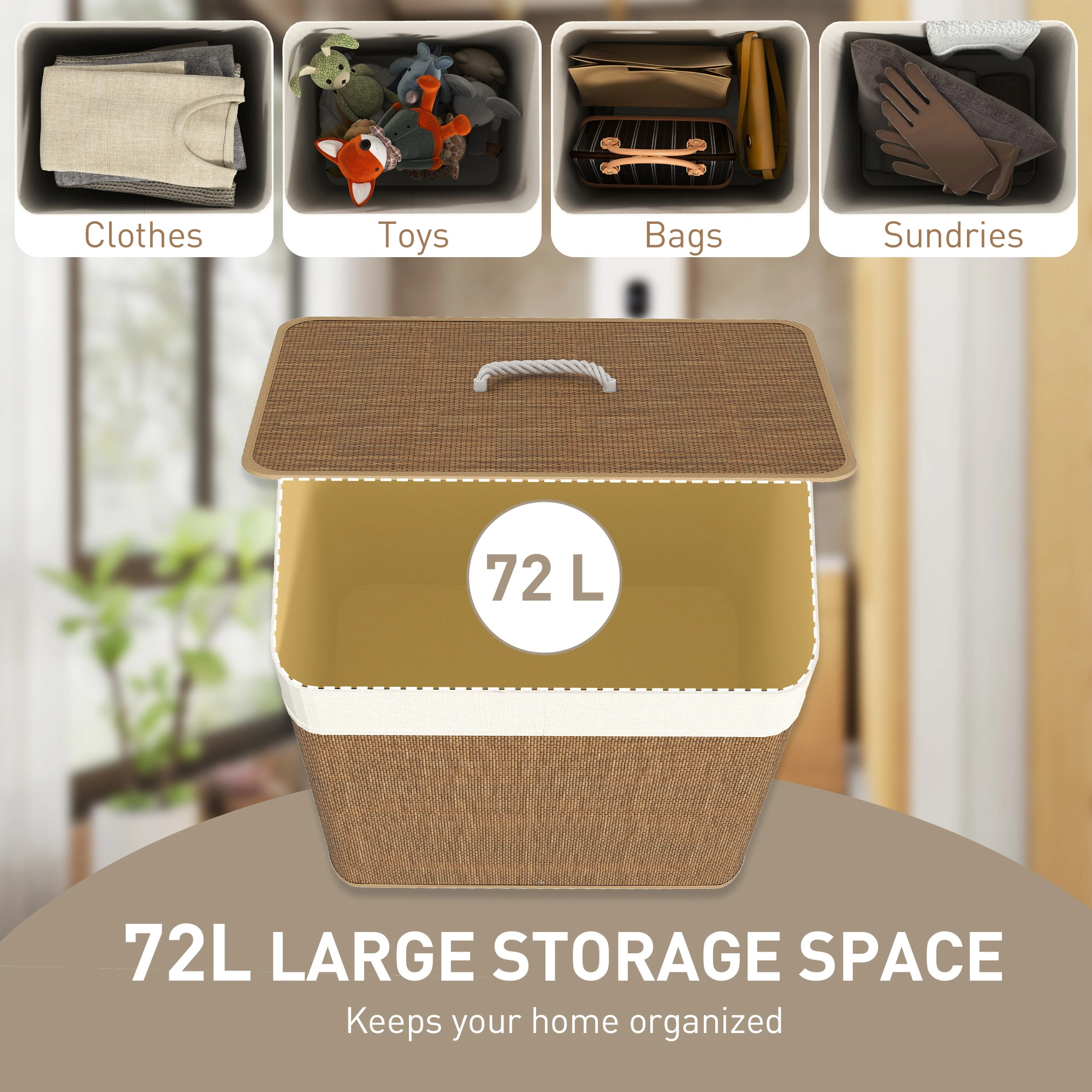 Laundry Hamper Cabinet with Doors - Folding Storage Cabinet, Hidden Wash Basket Organizer for Bathroom view 3