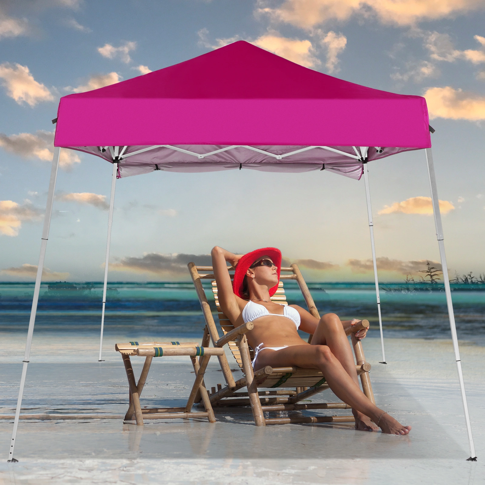 6x6ft Pop Up Canopy Tent, Outdoor Tent Canopy Foldable Portable Canopies for Camping, Patio, Easy Up Gazebo Canopy with Carry Bag Slant Legs,pink view 12