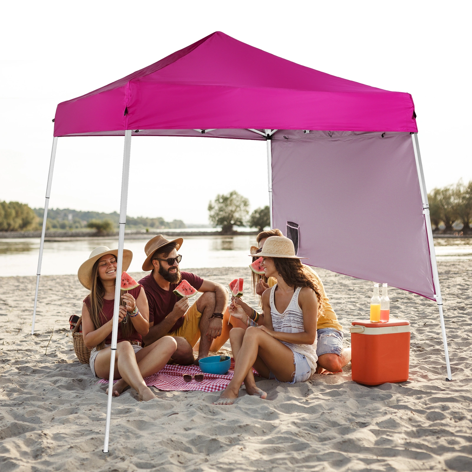 6x6ft Pop Up Canopy Tent, Outdoor Tent Canopy Foldable Portable Canopies for Camping, Patio, Easy Up Gazebo Canopy with Carry Bag Slant Legs,pink view 15