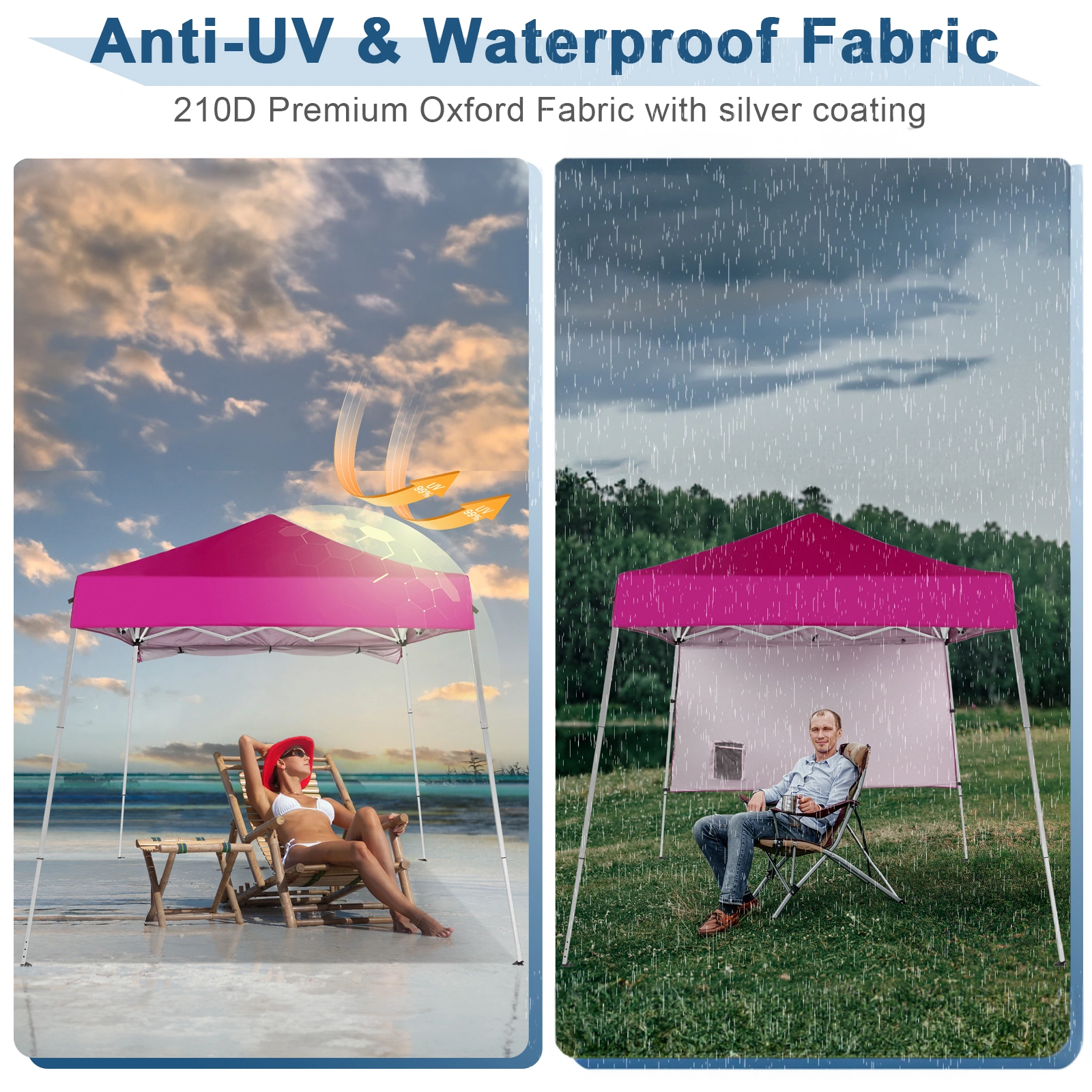 6x6ft Pop Up Canopy Tent, Outdoor Tent Canopy Foldable Portable Canopies for Camping, Patio, Easy Up Gazebo Canopy with Carry Bag Slant Legs,pink view 17