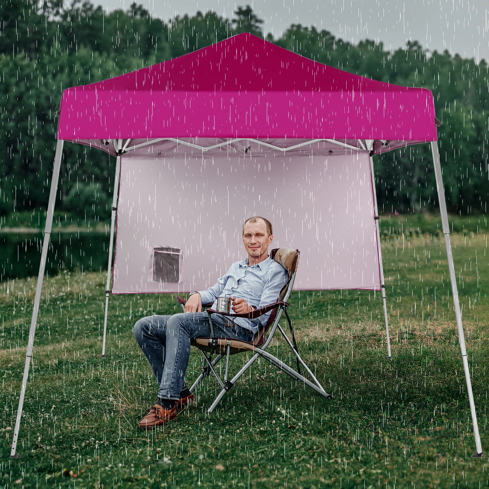 6x6ft Pop Up Canopy Tent, Outdoor Tent Canopy Foldable Portable Canopies for Camping, Patio, Easy Up Gazebo Canopy with Carry Bag Slant Legs,pink view 18