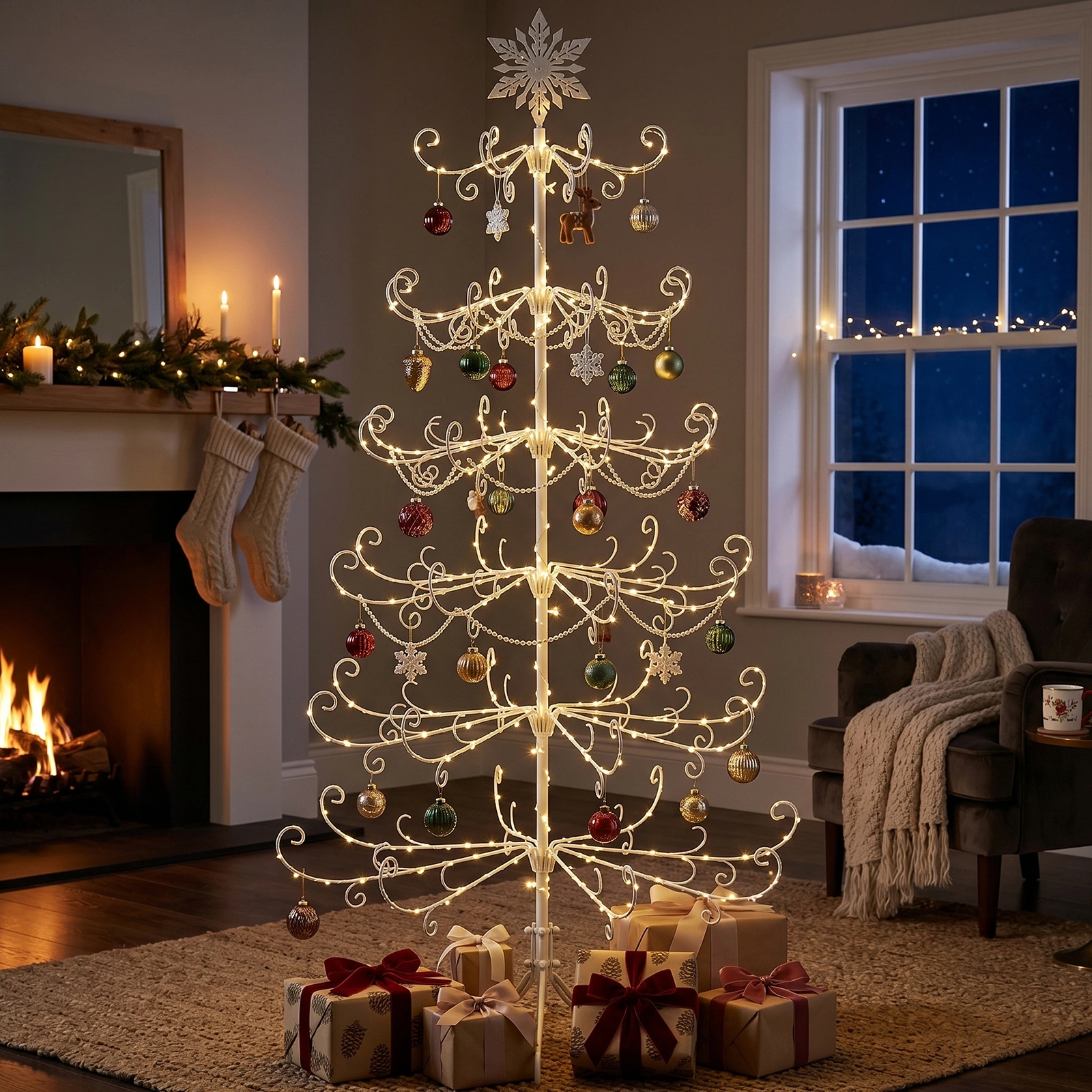 6ft White PVC Metal Artificial Christmas Tree with Snowflake Topper, No Extra Ornaments, Daily Decor Tree view 11