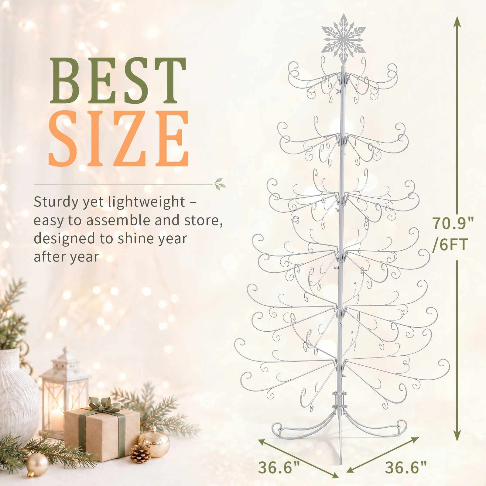 6ft White PVC Metal Artificial Christmas Tree with Snowflake Topper, No Extra Ornaments, Daily Decor Tree view 12