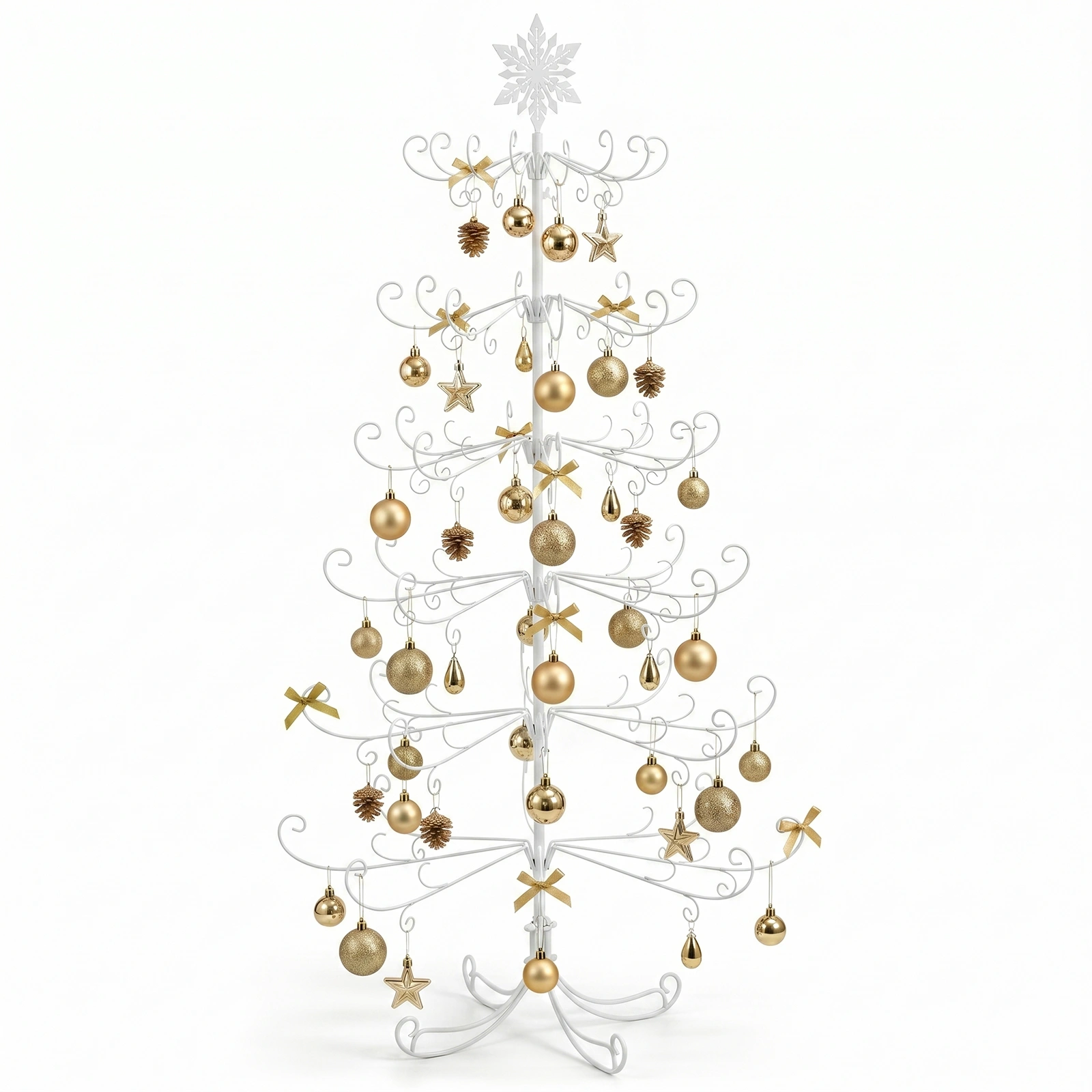 6ft White PVC Metal Artificial Christmas Tree with Snowflake Topper, No Extra Ornaments, Daily Decor Tree view 5