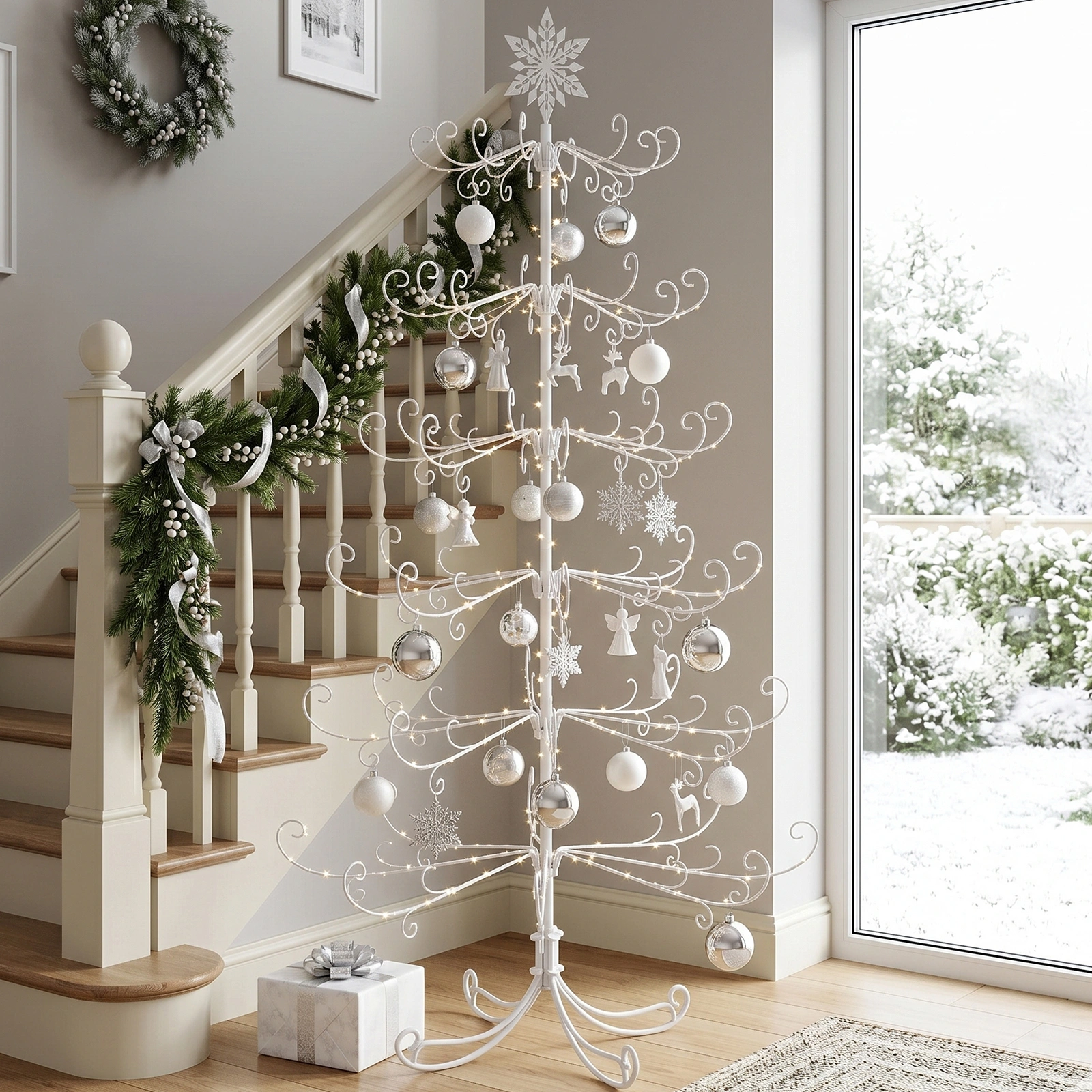 6ft White PVC Metal Artificial Christmas Tree with Snowflake Topper, No Extra Ornaments, Daily Decor Tree view 7