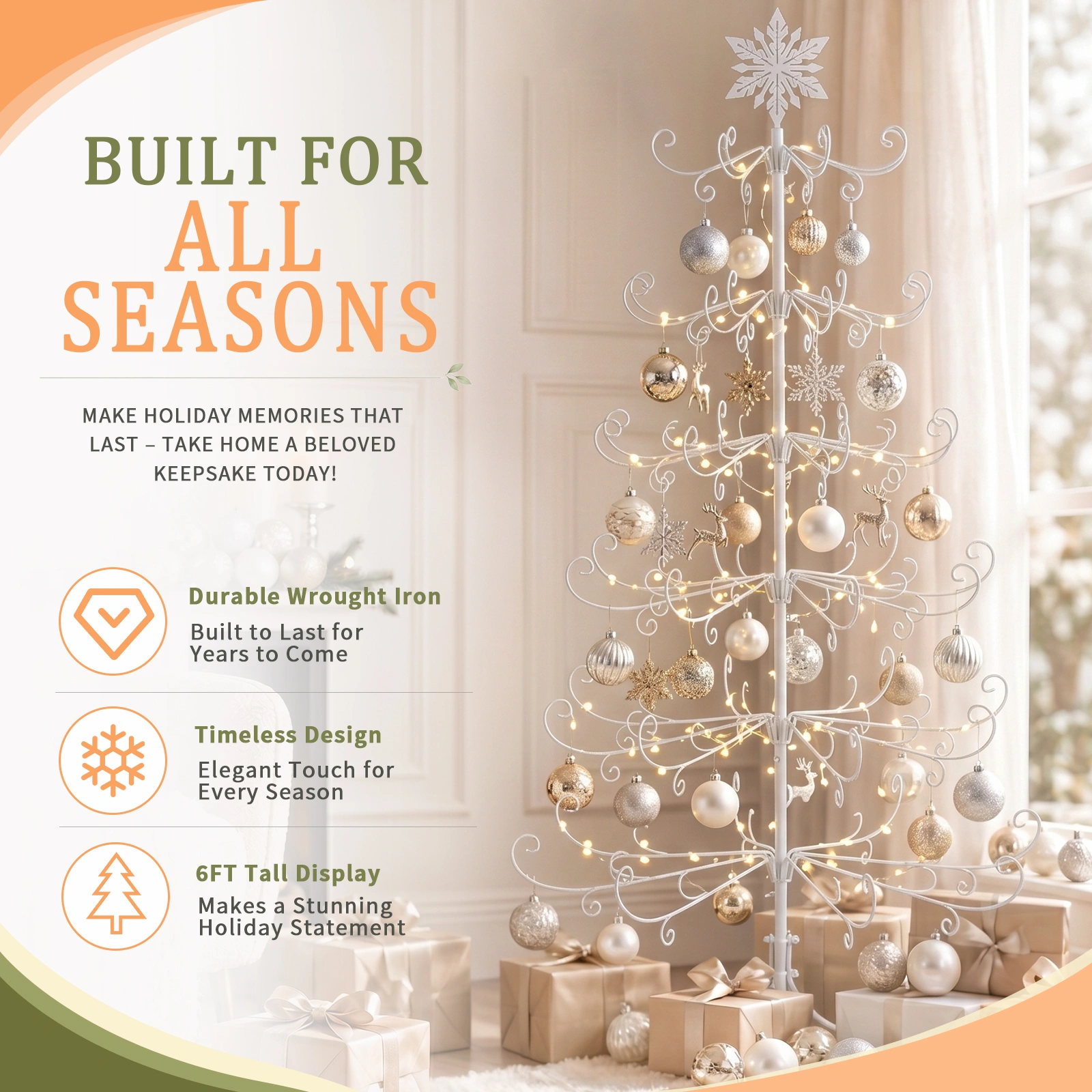 6ft White PVC Metal Artificial Christmas Tree with Snowflake Topper, No Extra Ornaments, Daily Decor Tree view 8