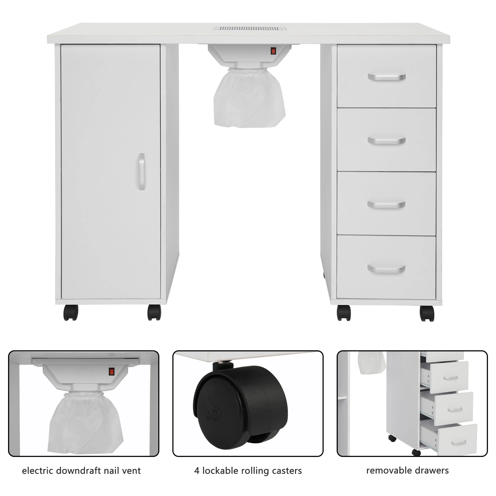 MDF Single Door 4 Drawers With Fan White Nail Table view 11