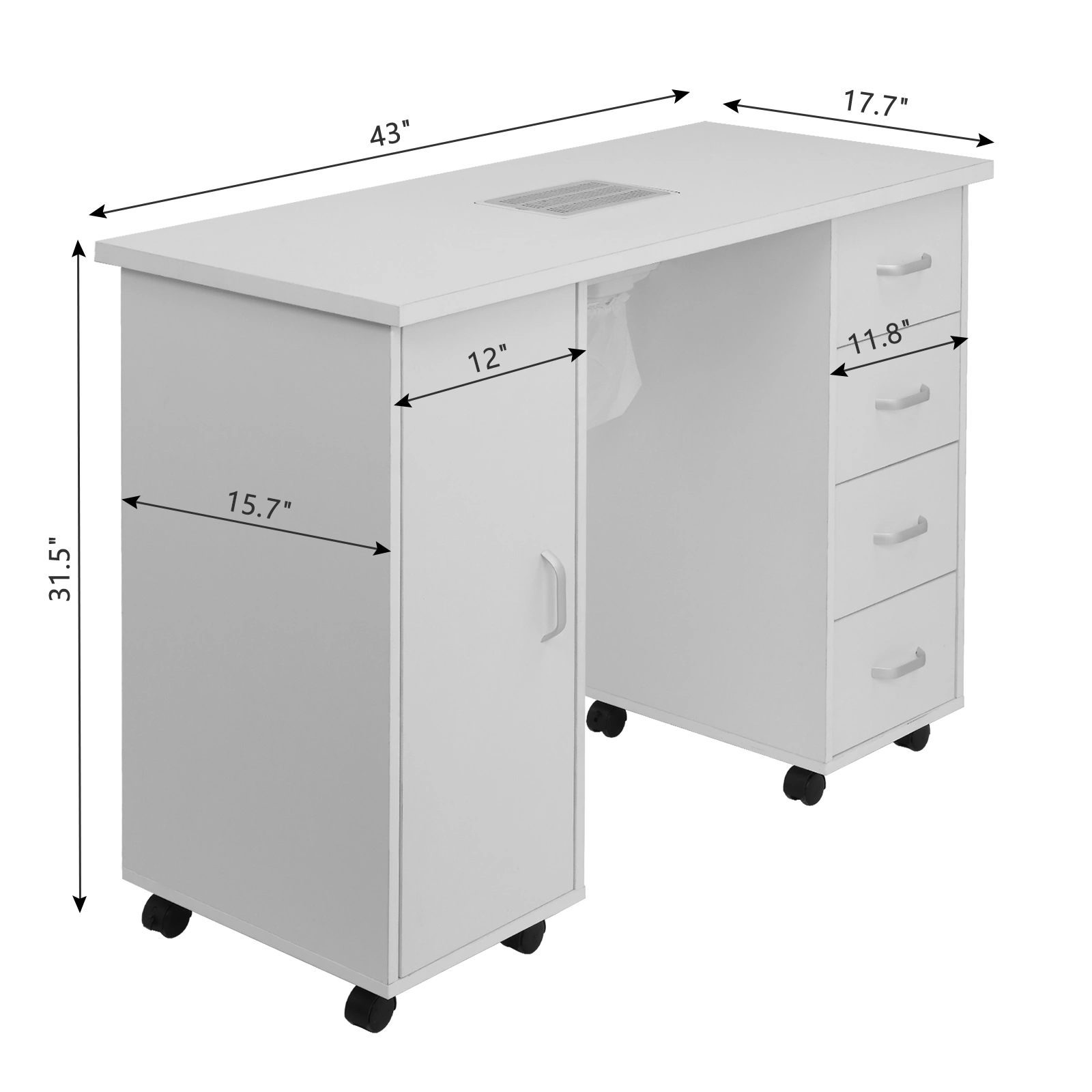 MDF Single Door 4 Drawers With Fan White Nail Table view 12