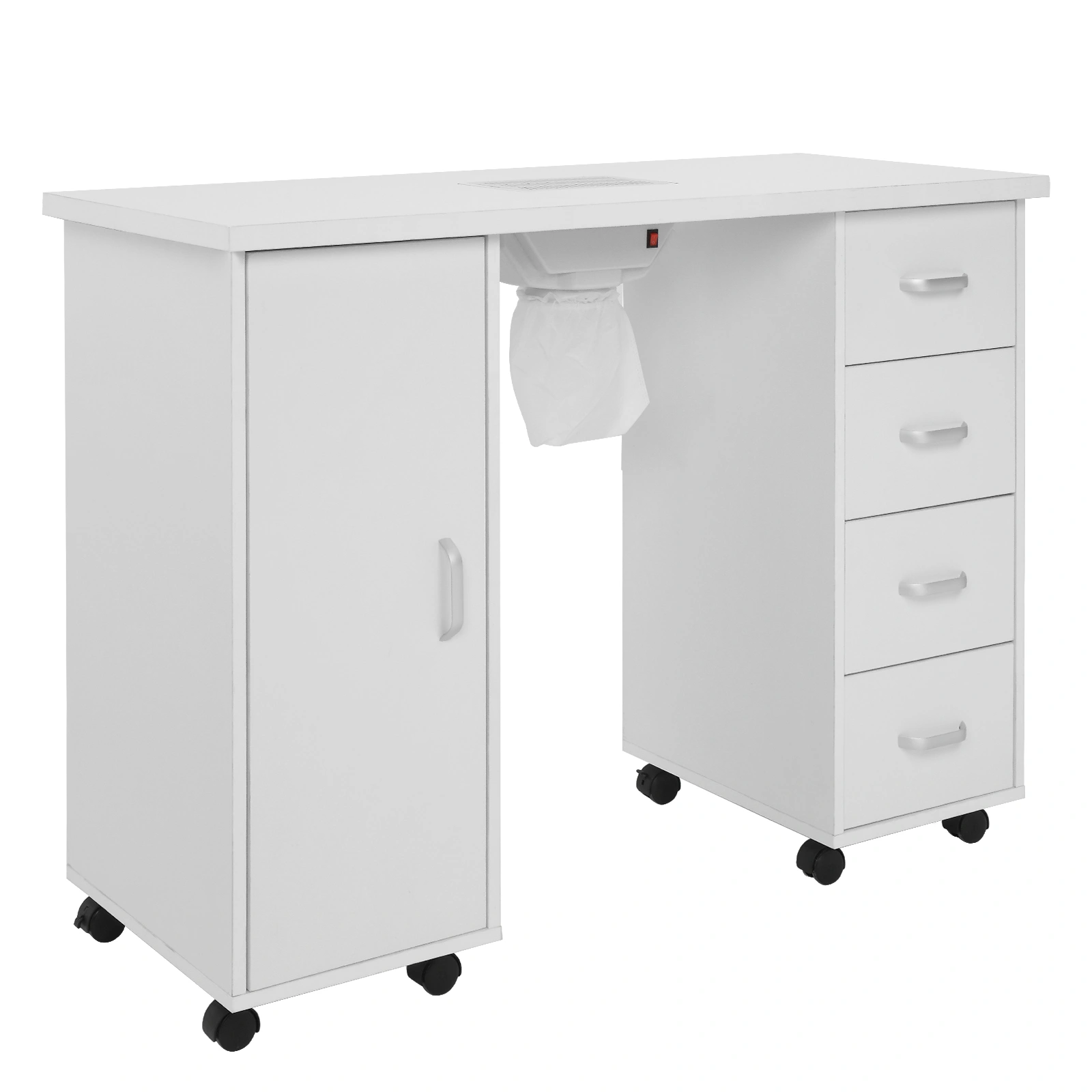 MDF Single Door 4 Drawers With Fan White Nail Table view 2