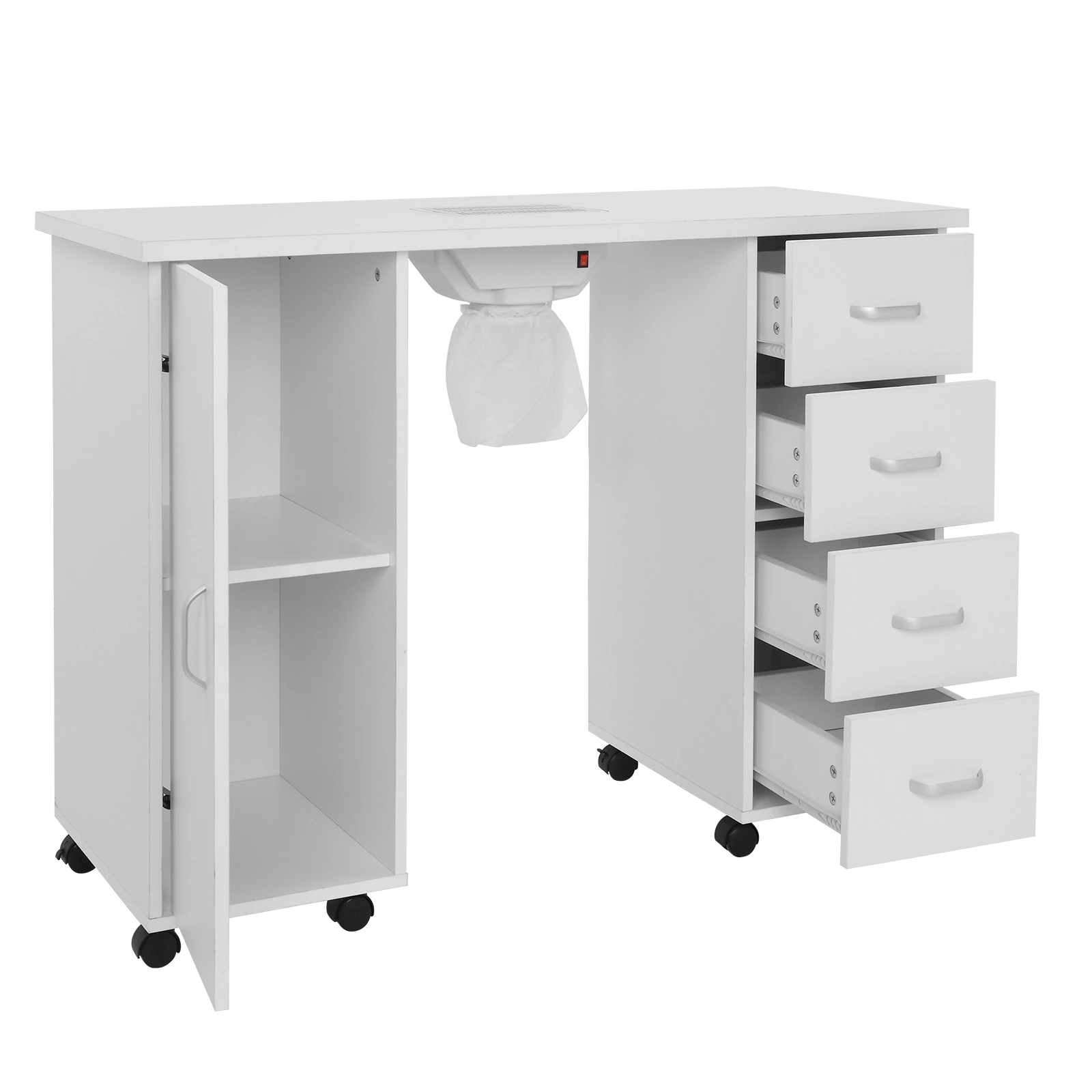 MDF Single Door 4 Drawers With Fan White Nail Table view 5
