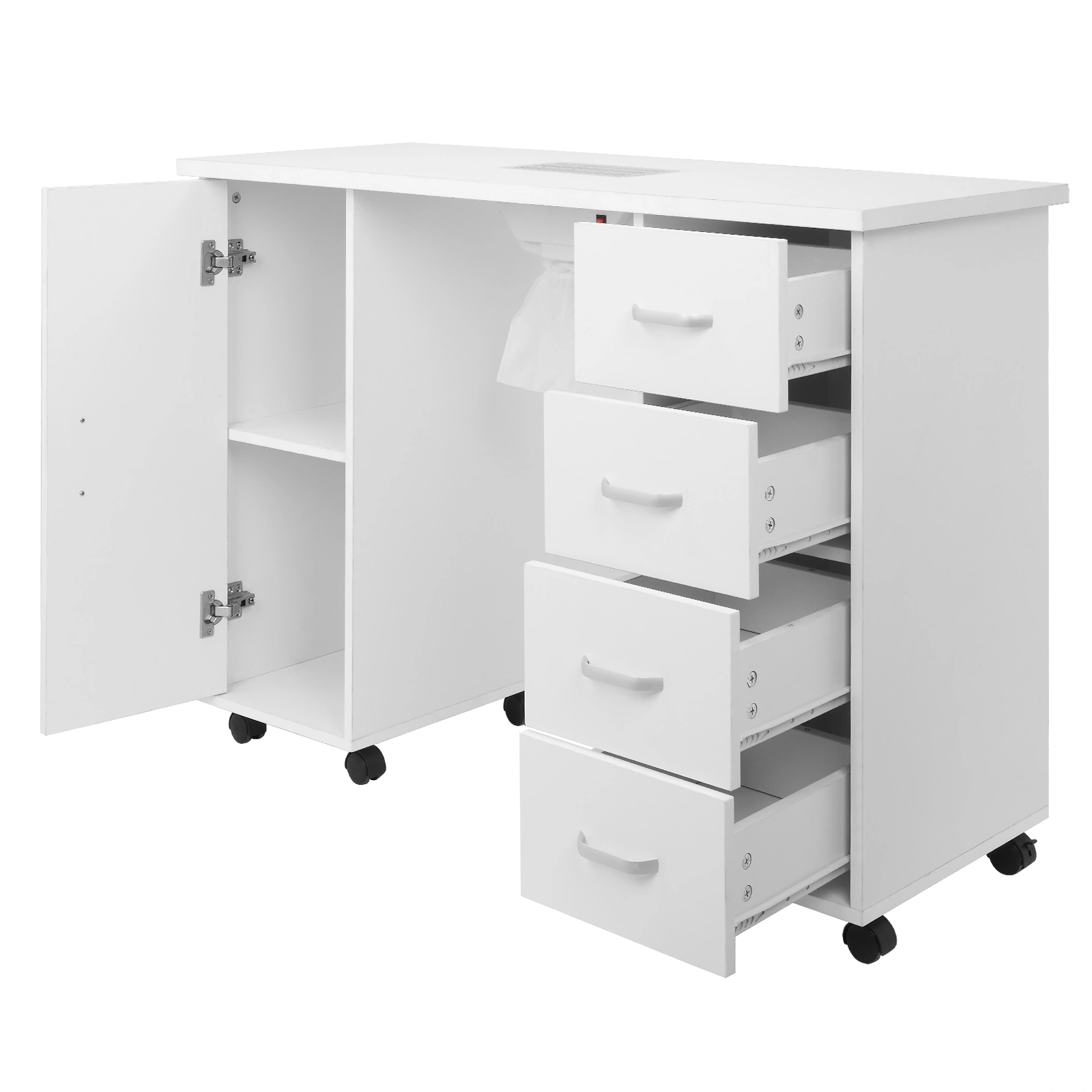MDF Single Door 4 Drawers With Fan White Nail Table view 6