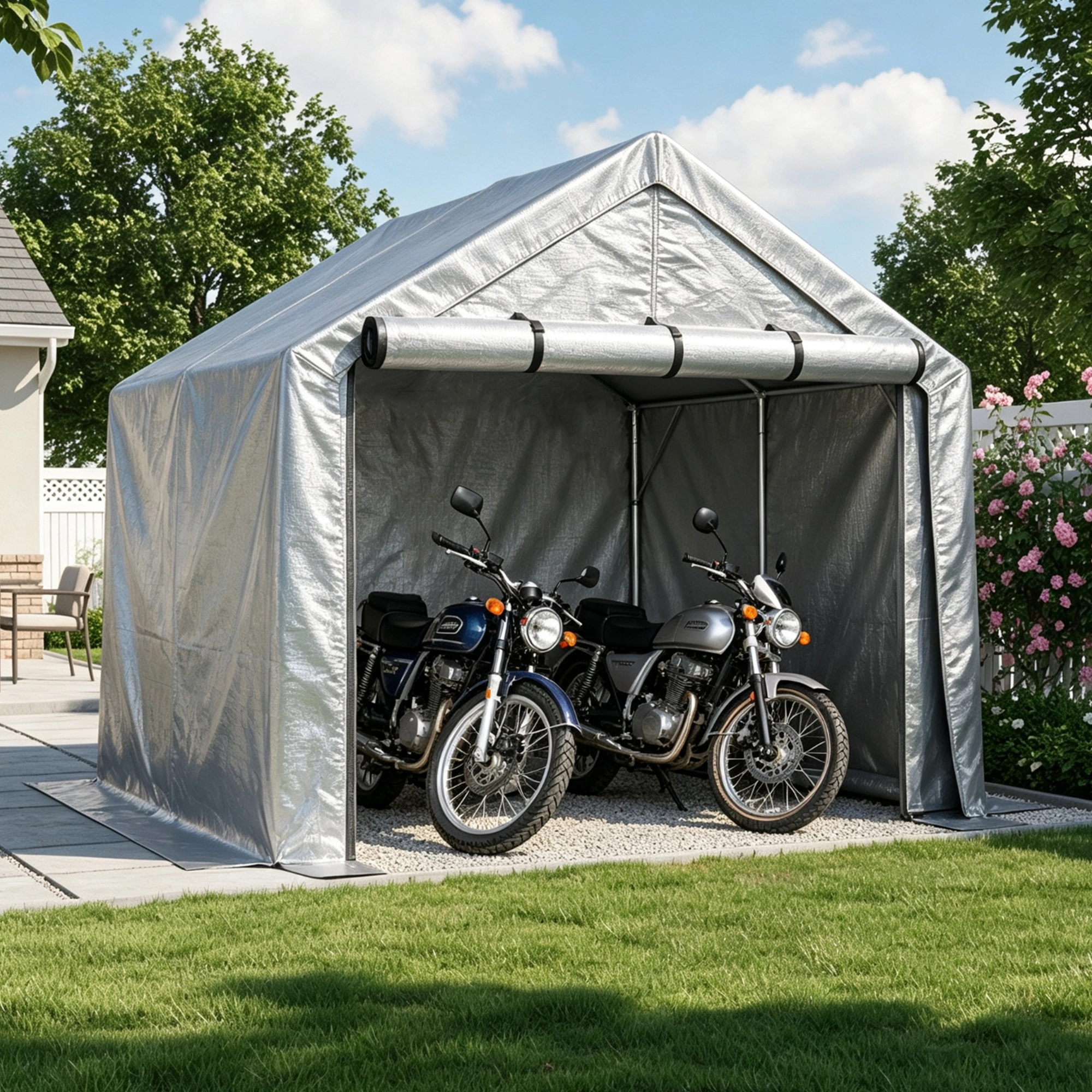 96"x95"x85' Carport for Cars - Heavy Duty Steel Outdoor Garage with Triangular Frame, Waterproof PE Tarp, UV Resistant Cover - Vehicle Shelter, Firewood & Tool Storage Shed