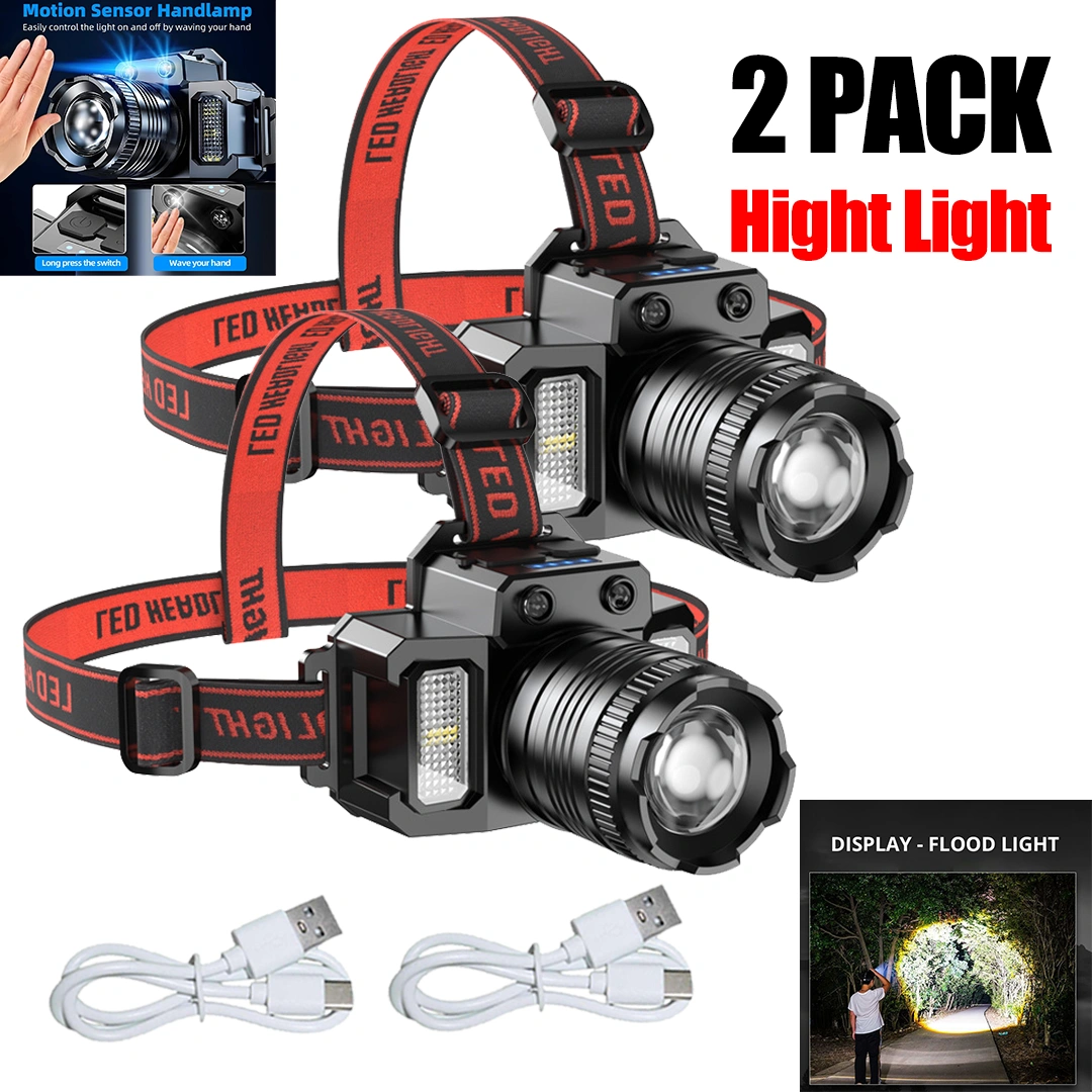 2 Pack 5-Mode LED Headlamp with Motion Sensor USB Rechargeable for Camping Hiking Light view 5