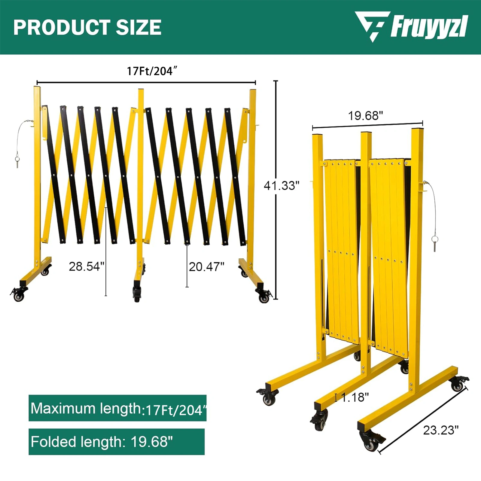 17ft Metal Expandable Barricade Gate, Retractable Accordion Safety Fence with Caster Wheels, Collapsible Outdoor Crowd Control Barrier, Easy Assembly view 2