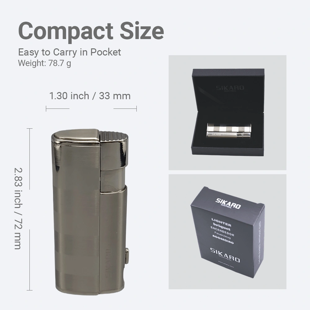 SIKARO HURRICANE Triple Torch Lighter Silver w/Cigar Punch, Refillable Adjustable Flame, Windproof for Cigar, Kitchen, Outdoor view 5