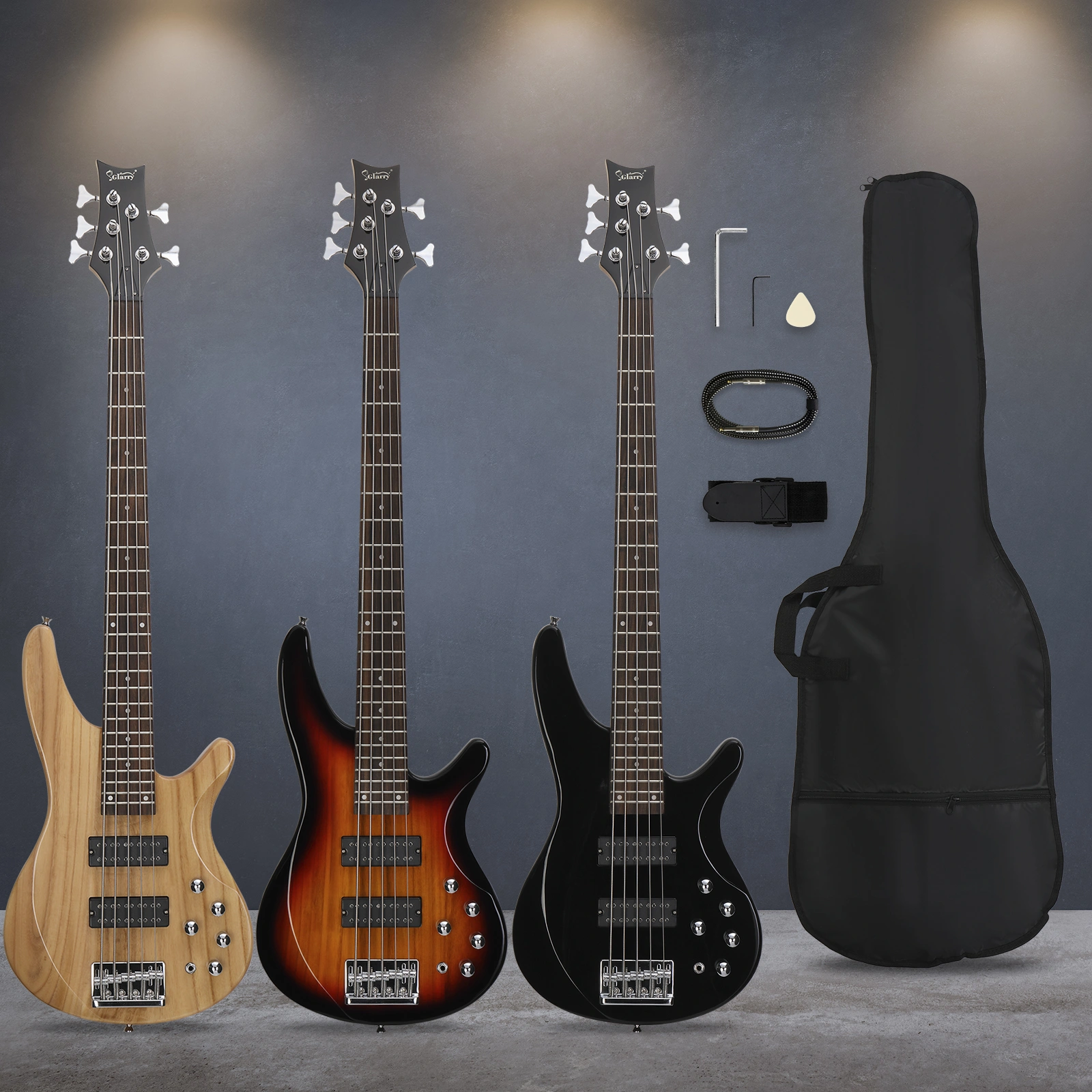 44 Inch GIB 5 String H-H Pickup Laurel Wood Fingerboard Electric Bass Guitar with Bag and other Accessories Burlywood view 14