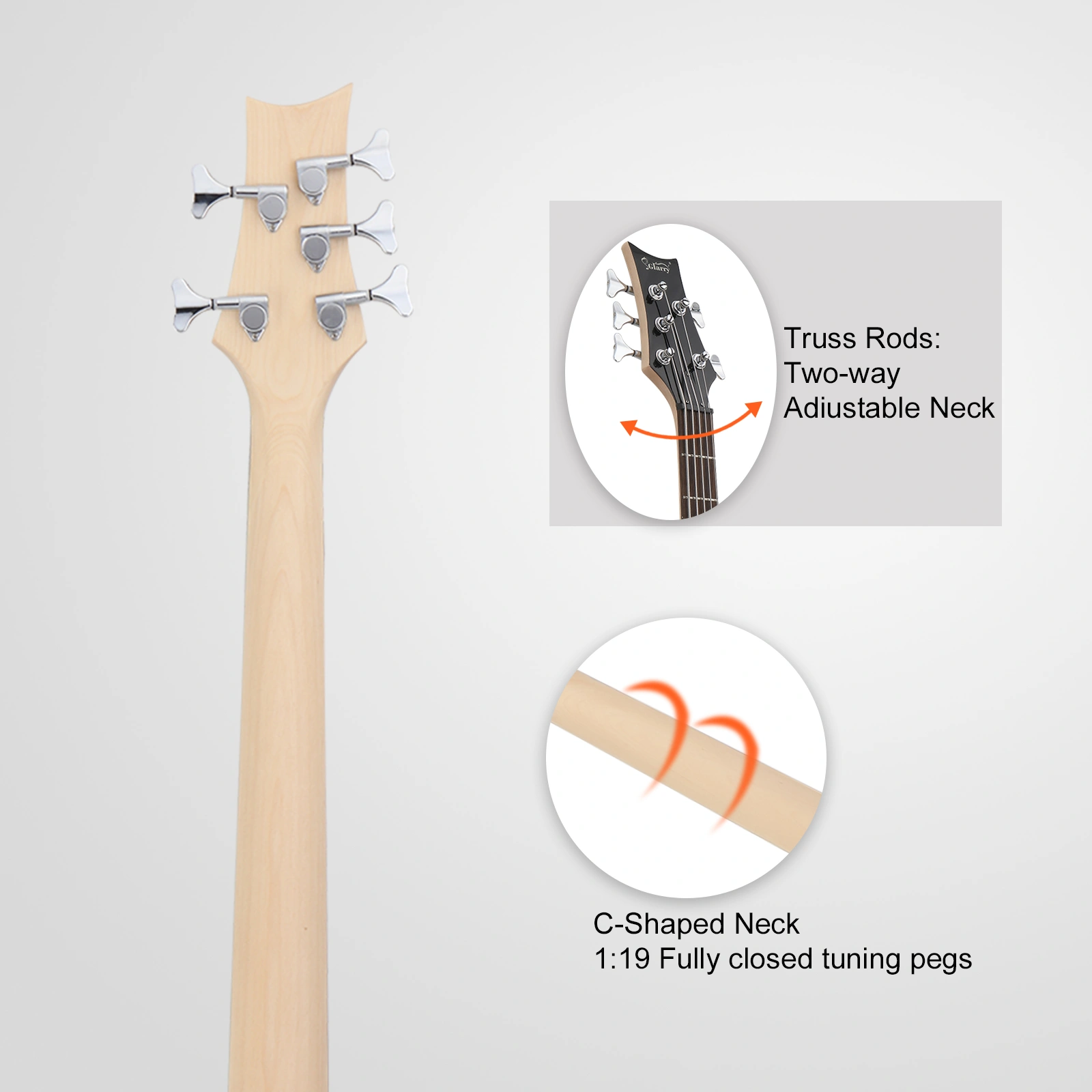 44 Inch GIB 5 String H-H Pickup Laurel Wood Fingerboard Electric Bass Guitar with Bag and other Accessories Burlywood view 2