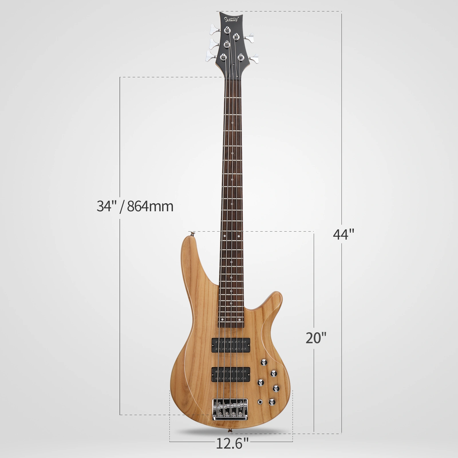 44 Inch GIB 5 String H-H Pickup Laurel Wood Fingerboard Electric Bass Guitar with Bag and other Accessories Burlywood view 7