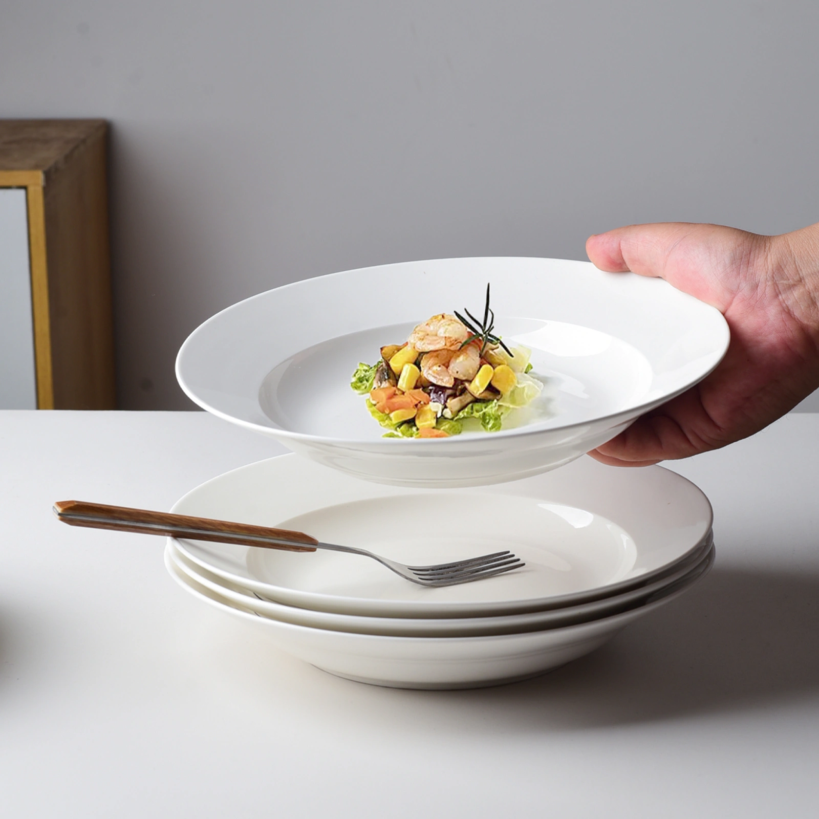 White Dinner Plates Set of 6, 9 Inch Salad Serving Modern Round Dishes - Dishwasher, Microwave, Oven Safe, Scratch Resistant, Smooth Glaze view 9