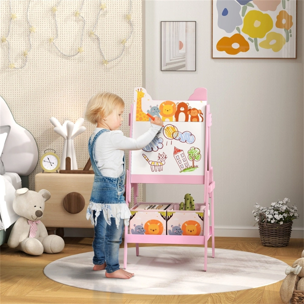 Kids Art Easel for Kids, Double-Sided Dry Erase & Chalkboard, Adjustable Standing Sketch Pad with Tray, Ideal for Toddlers view 2