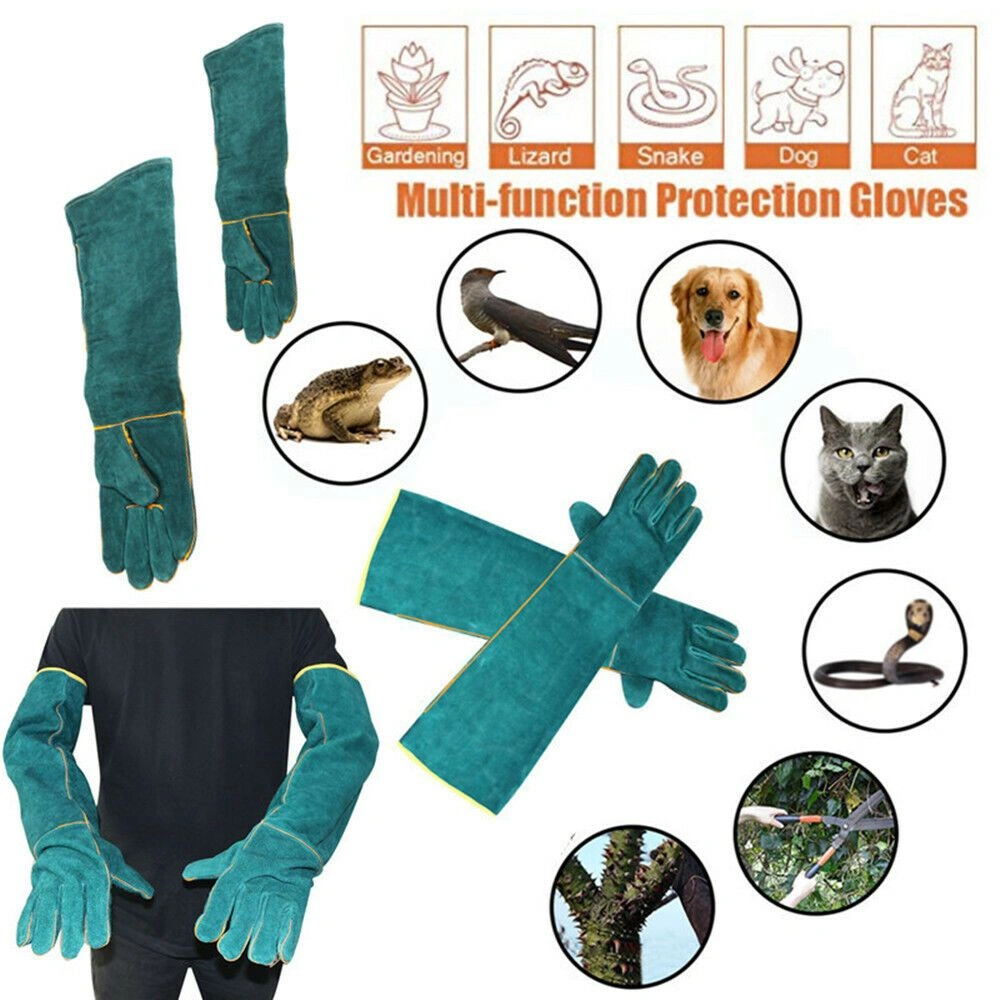 62cm Anti-Bite Pet Training Gloves, Double Layer Leather Reptile Handling Protective Gloves for Dog Vet view 2