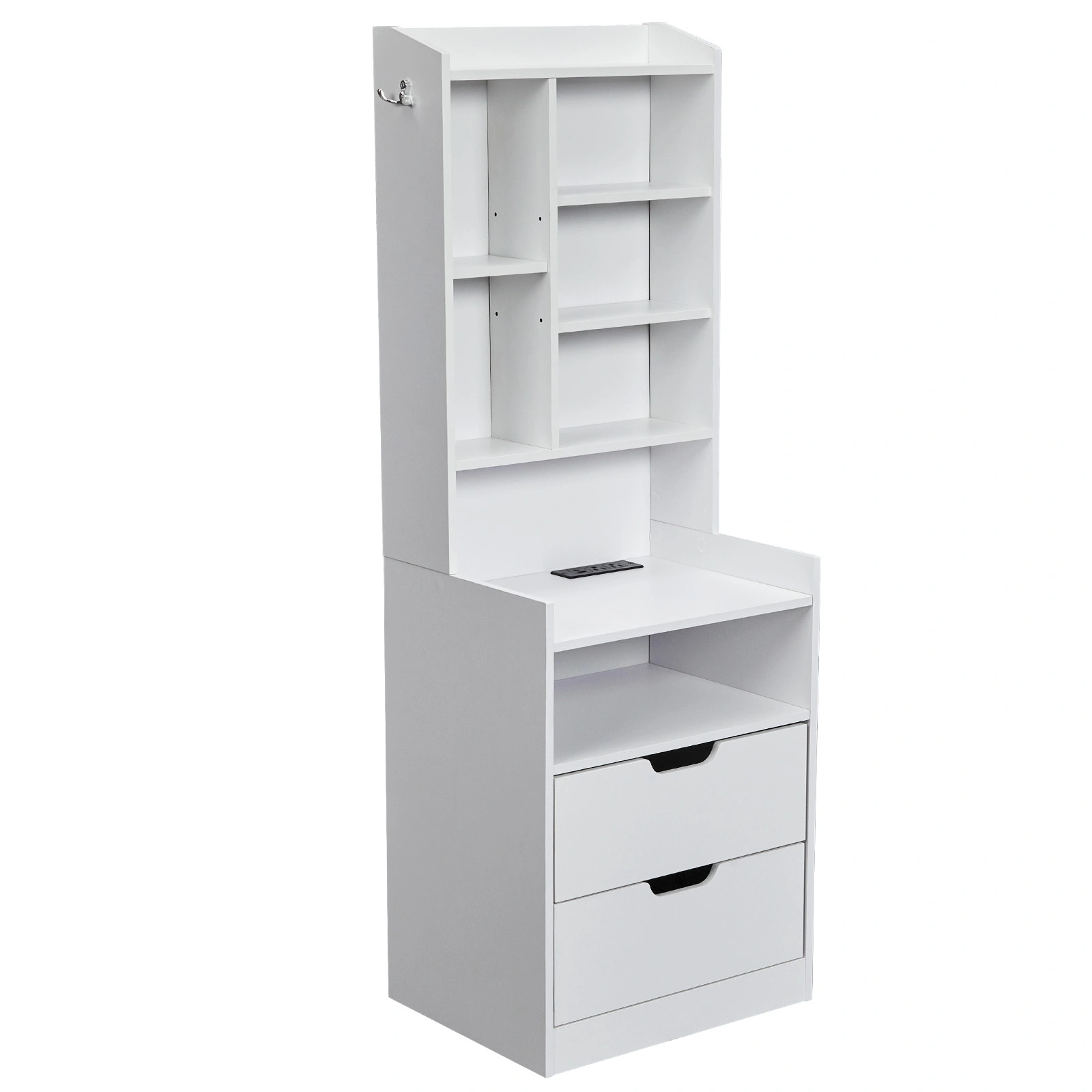 2 Drawers + 1 Shelf + 6-Shelf BedsideTable US Standard Power Supply (1 USB + 1 Type-C + 2 Triple-Prong) Storage Locker P2-12MM Particleboard Laminated Storage Cabinet 17.32*13.78*50in White view 3