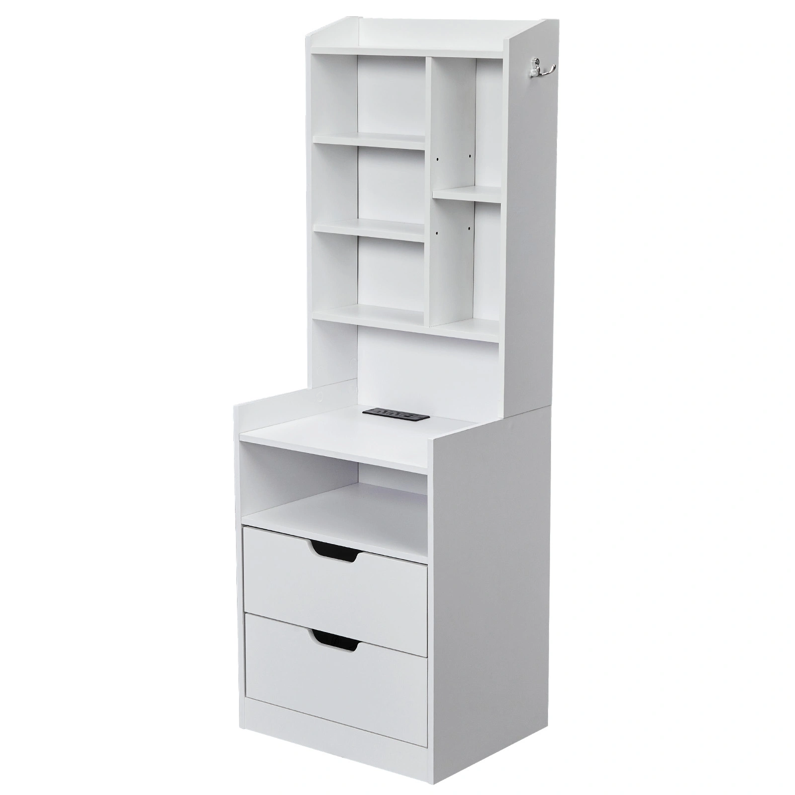 2 Drawers + 1 Shelf + 6-Shelf BedsideTable US Standard Power Supply (1 USB + 1 Type-C + 2 Triple-Prong) Storage Locker P2-12MM Particleboard Laminated Storage Cabinet 17.32*13.78*50in White view 4