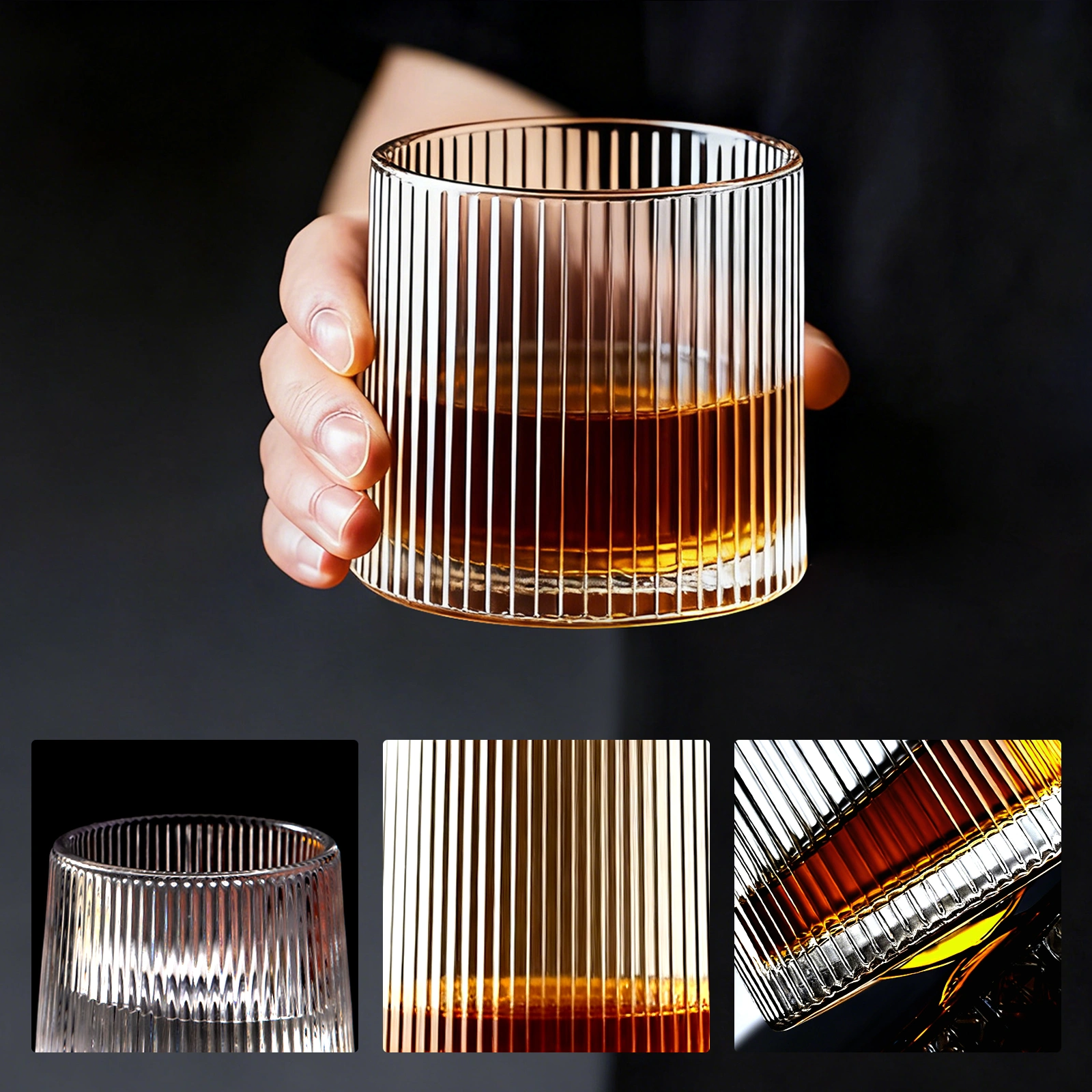 2-Piece Whisky Glass Tumbler Set, 160ml Ripple Design Whiskey Glasses view 4