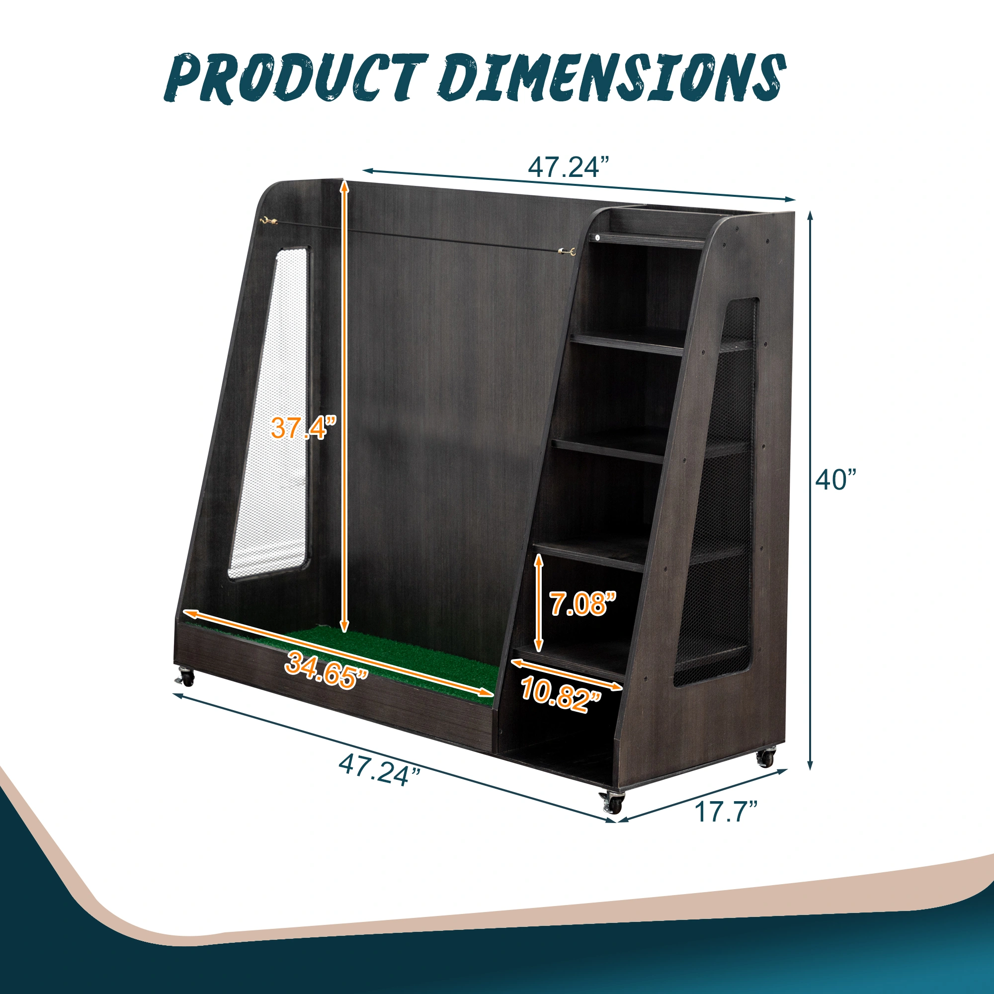 Gray Wooden Golf Organizer with 3 Drawers - Heavy-Duty 2-Bag Rack for Clubs Shoes & Accessories, Indoor/Outdoor Garage Use view 2
