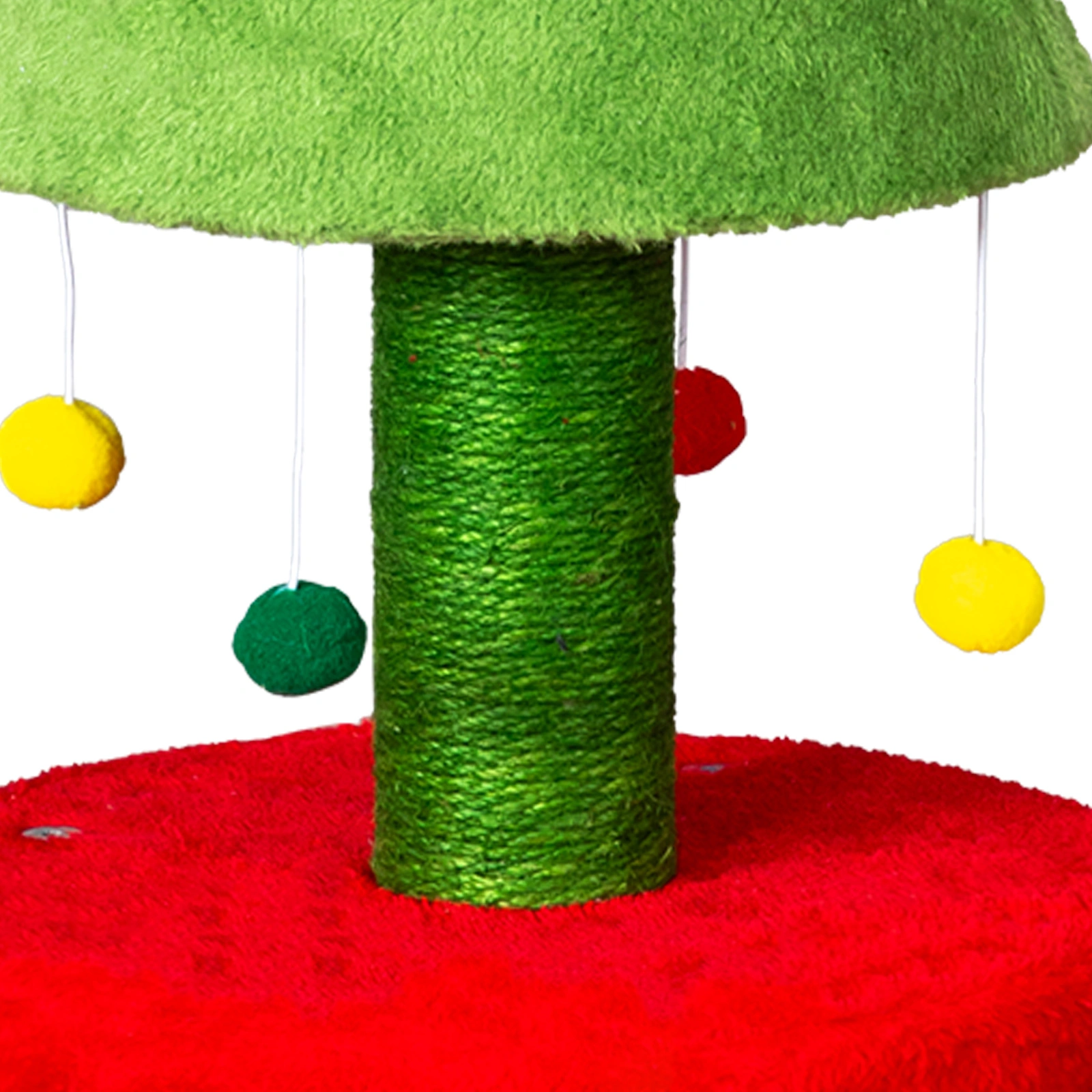 30in Cat Scratching Post with Cat House for Indoor Kitten, Small Cat Tree Tower with Sisal Post and Cute Hanging Balls, Red & Green view 12