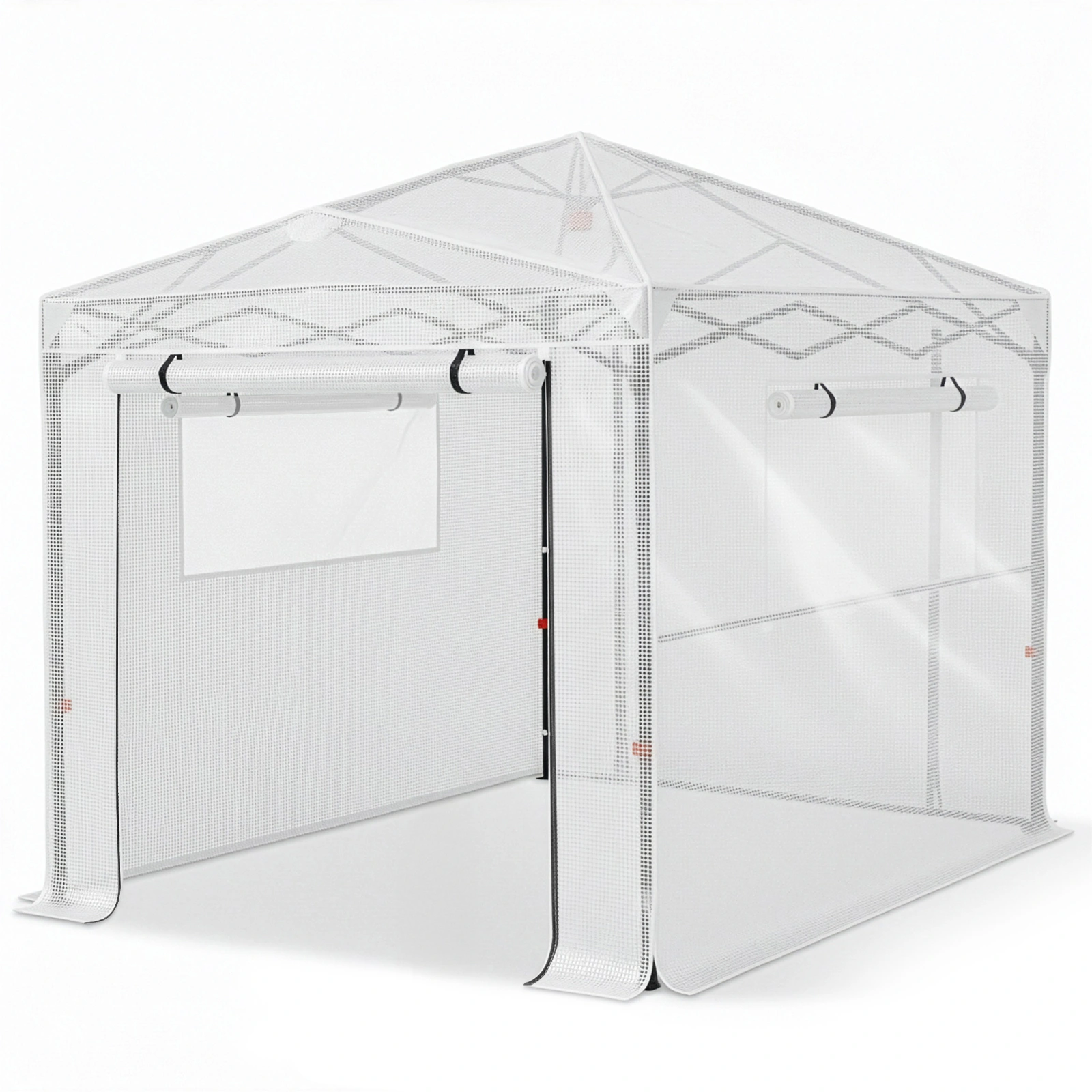 8*6ft Plastic Sprayed Iron Pipe PE Mesh Foldable Greenhouse Shed White
