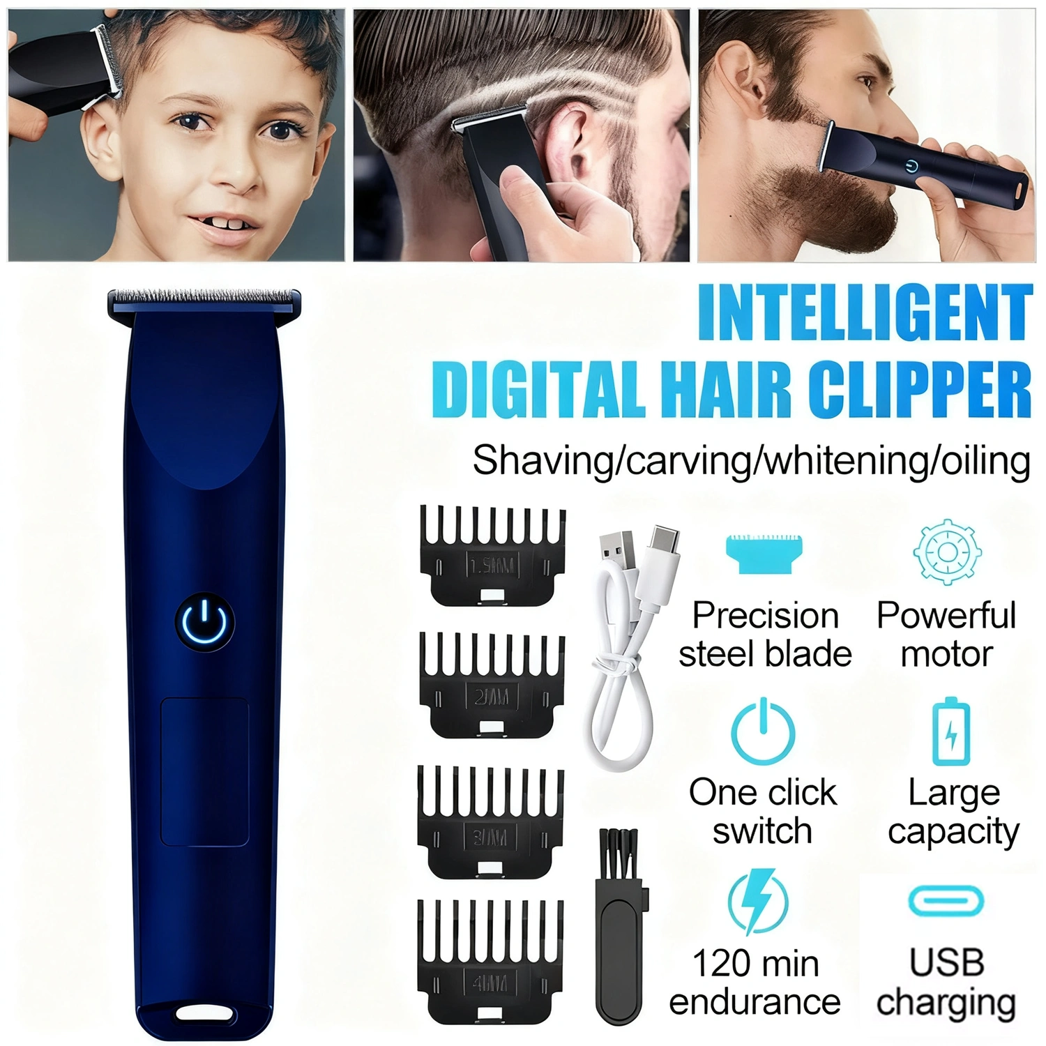 Men Pro Electric Hair Clippers Beard Trimmer Cutting Barber Shaving Machine Blue view 4
