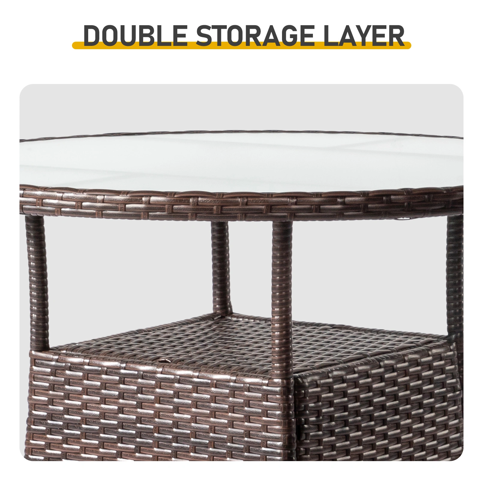 31.5" Patio Table for 4-Person, Outdoor Patio Wicker Round Dining Table, All-Weather Rattan Bistro Dining Table w/Glass Tabletop for Backyard Deck Porch Poolside, Brown view 5