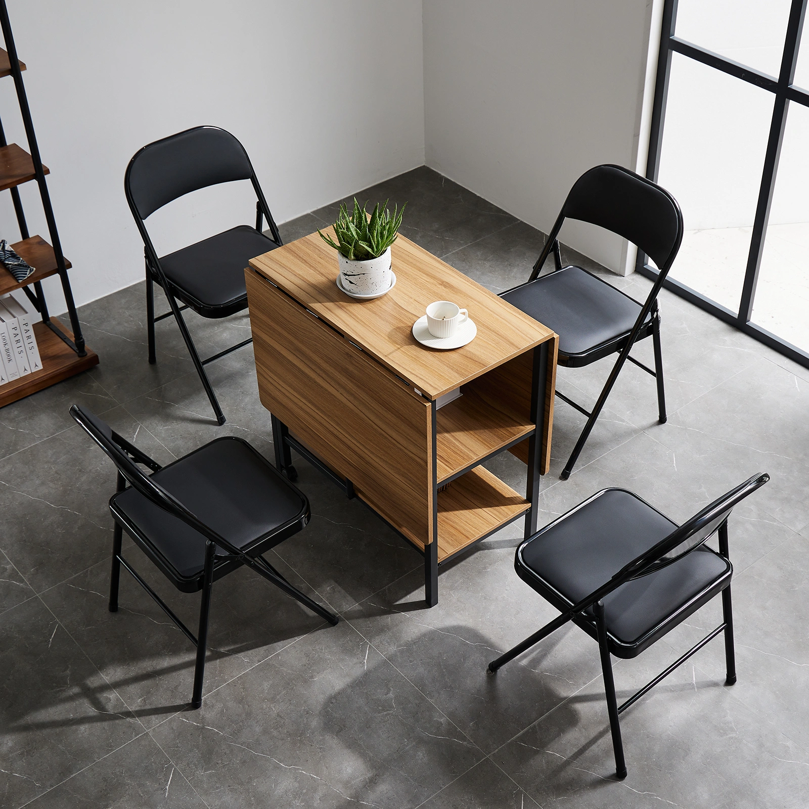 4pcs Elegant Foldable Iron & PVC Chairs for Convention & Exhibition Black view 19