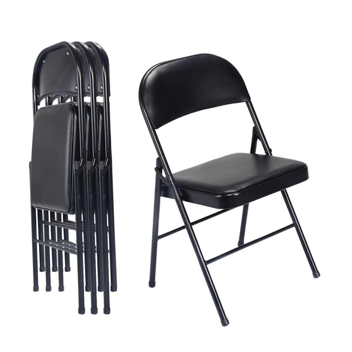 4pcs Elegant Foldable Iron & PVC Chairs for Convention & Exhibition Black view 25