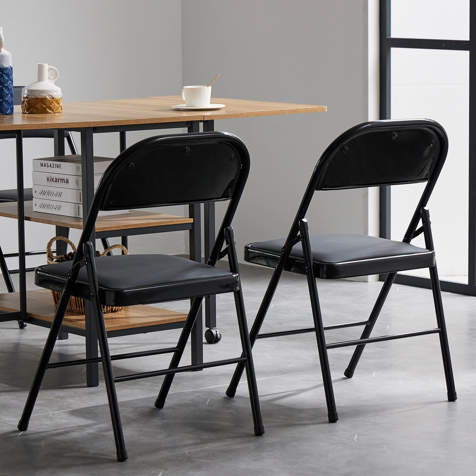 4pcs Elegant Foldable Iron & PVC Chairs for Convention & Exhibition Black view 3