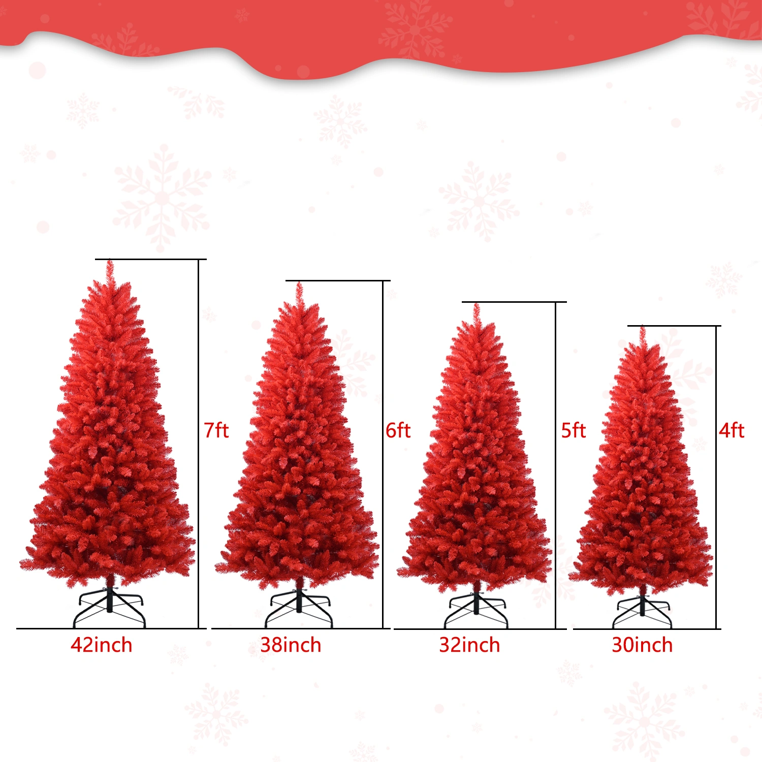 5FT Red Christmas Tree, Pure Red PVC with 624 Tips, Hinged Branches, Stable Metal Stand, Bold Holiday Decor for Home & Office view 17