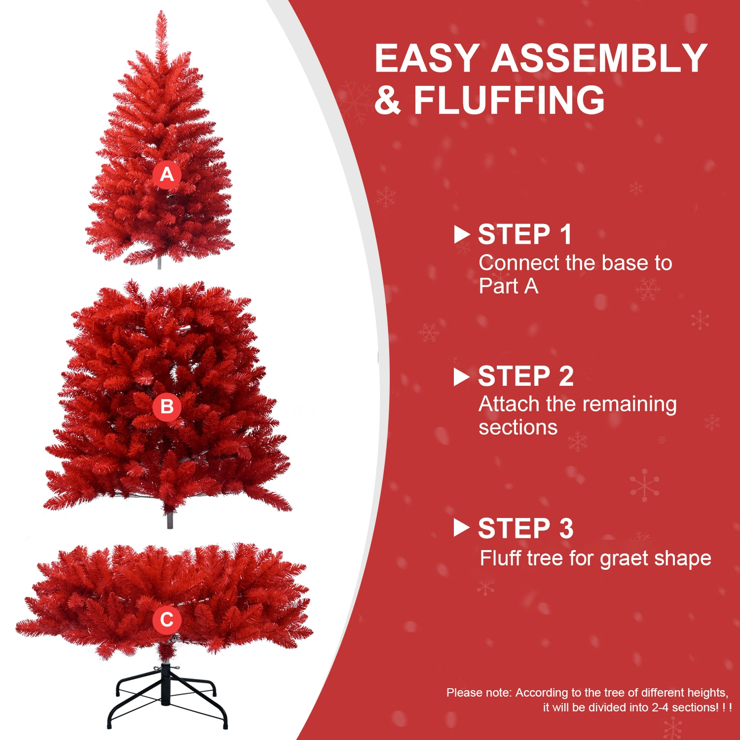 5FT Red Christmas Tree, Pure Red PVC with 624 Tips, Hinged Branches, Stable Metal Stand, Bold Holiday Decor for Home & Office view 7